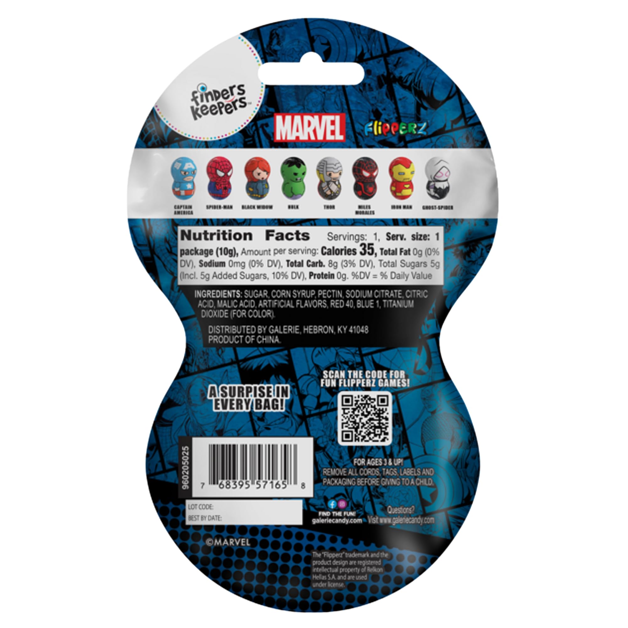 Flipperz Marvel Superhero Finders Keepers with Assorted Gummies, Individually Wrapped Candy, Collectible Character Inside, Basket Stuffer Gifts, 0.35
