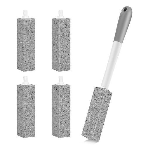 4 Pack Gnvop Toilet Pumice Stone with Long Handle,Pumice Stone Toilet Bowl Cleaner,1 Cleaning Handle, 4 No Touch Replaceable Piedra Pomez for Cleaning