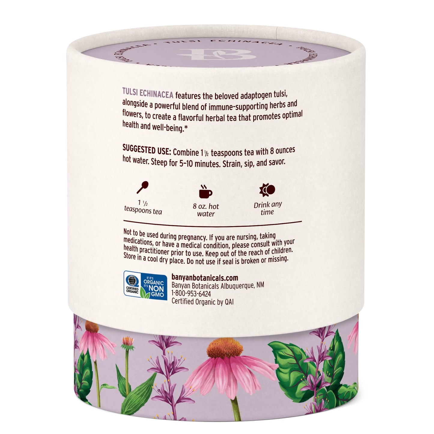 Banyan Botanicals Tulsi Echinacea Tea - Organic Immune Support with Turmeric & Rosehip - Caffeine Free Tea for Healthy Immune Function* - 2 oz