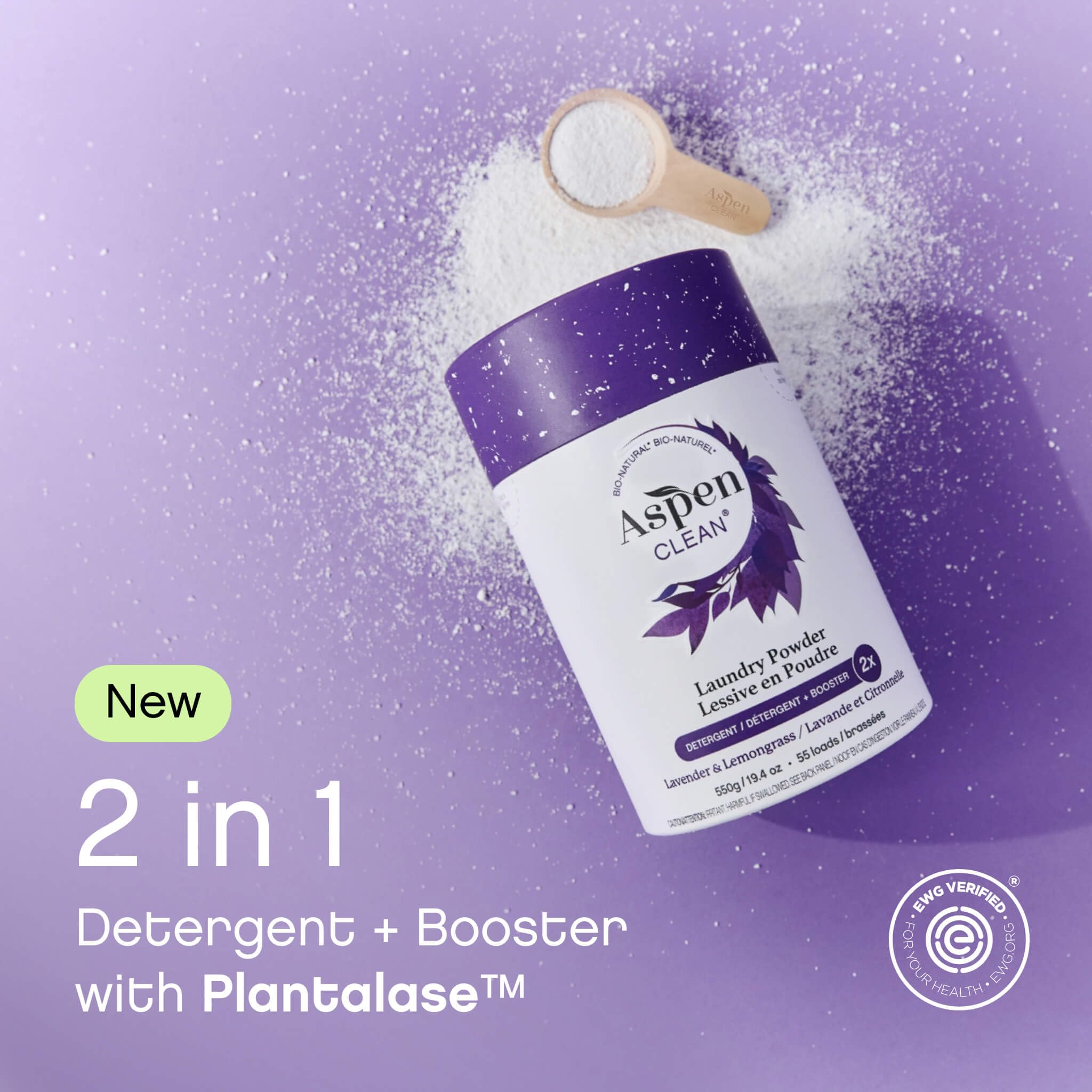 AspenClean | Laundry Powder + Booster 2-in-1 | Lavender | 55 Loads | Hyper Concentrated | Stain & Odor Removal Enzyme Booster | Non - Toxic | 100%