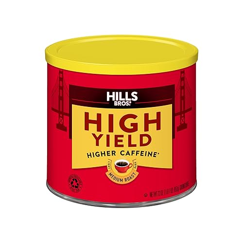 Hills Bros High Yield Ground Coffee, Medium Roast, 23 Oz. Can (Pack of 6) - Full-Bodied Rich Coffee Taste, Balanced for Optimum Caffeine