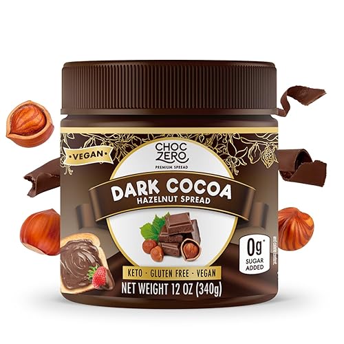 ChocZero Vegan Cocoa Hazelnut Spread - Sugar Free, Keto Friendly, Low Carb Chocolate Dessert & Bread Topping, Gluten Free, High Fiber, 12 oz Jar