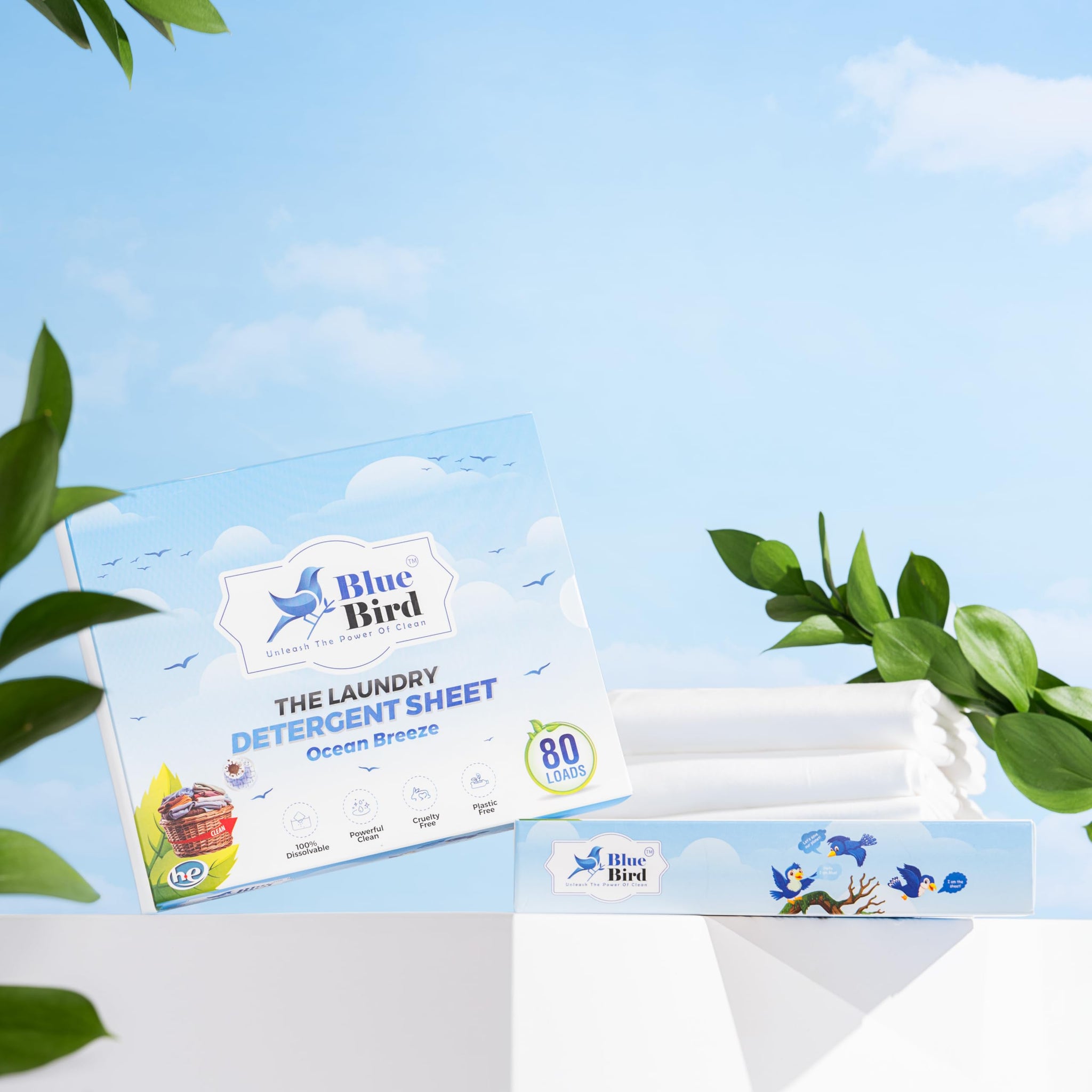 Blue Bird Laundry Detergent Sheets - Ocean Breeze | Eco-Friendly, Plastic-Free, Travel-Friendly | 80 Loads | Zero Waste & Mess-Free | Gentle