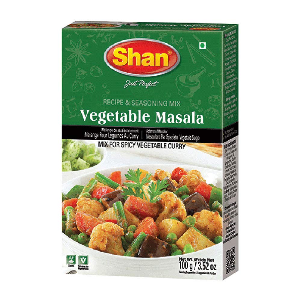 Shan Vegetable Masala Recipe and Seasoning Mix 3.52 oz (100g) - Spice Powder for Spicy Vegetable Curry - Suitable for Vegetarians - Airtight Bag in