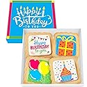 Happy Birthday Cookies 4 PACK Gift Basket for Kids Men Women | Decorated Sugar Cookie Gift Box | Individually Wrapped Party Favors Nut Free (Birthday