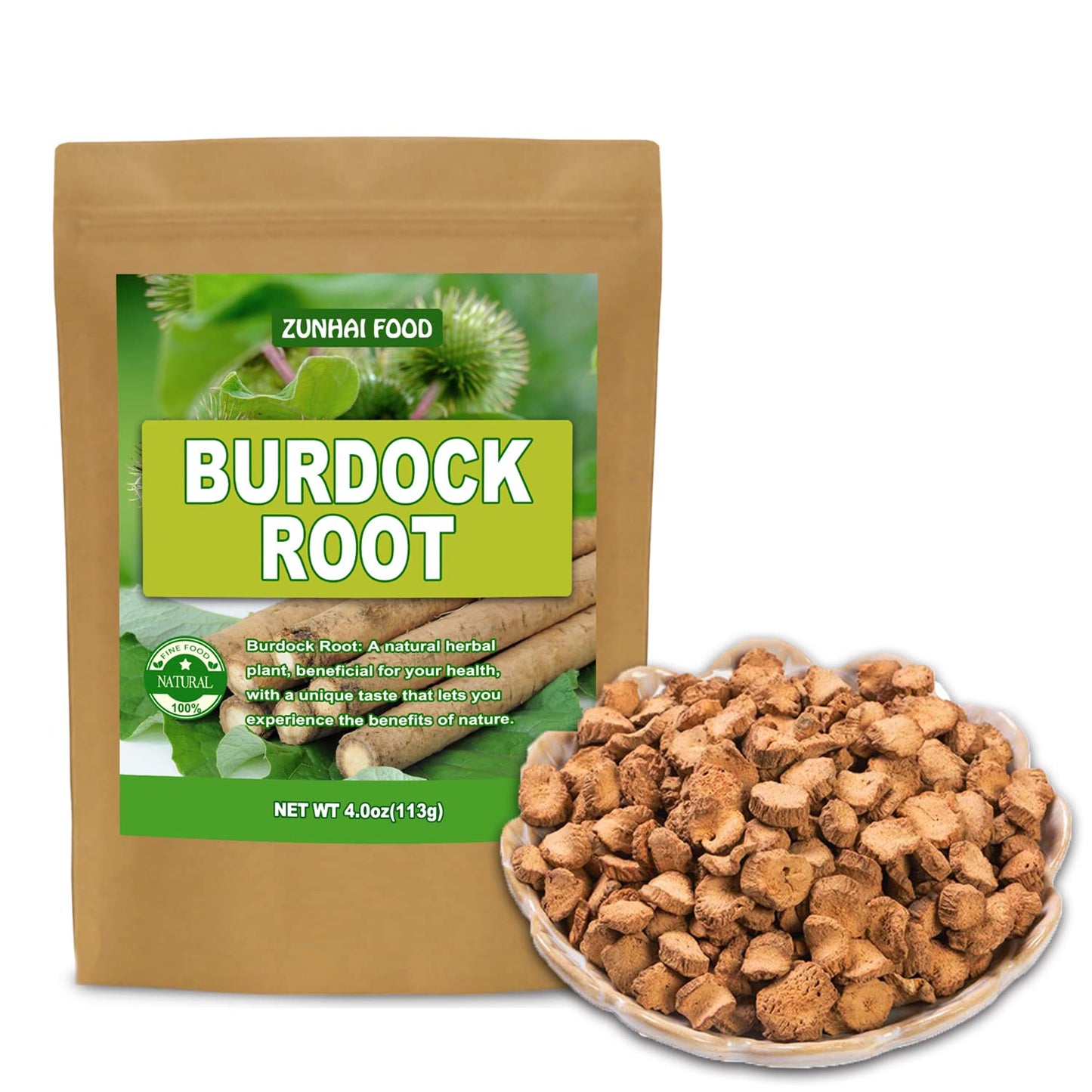Premium Natural Burdock Root, Dried Burdock Root, Cut & Sifted, 4.0oz(113g), No Gmo, Caffeine Free