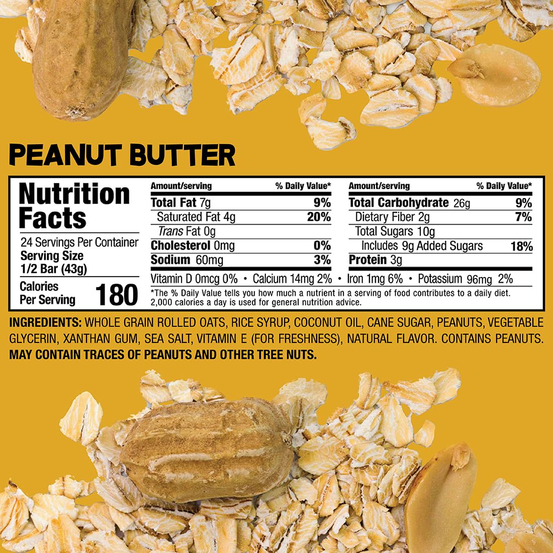 Bobo's Peanut Butter Oat Bars, Simple Ingredients, Whole Grain Oats, Plant Based, Gluten Free Breakfast Bars, Non-GMO, Healthy Snacks for Adults