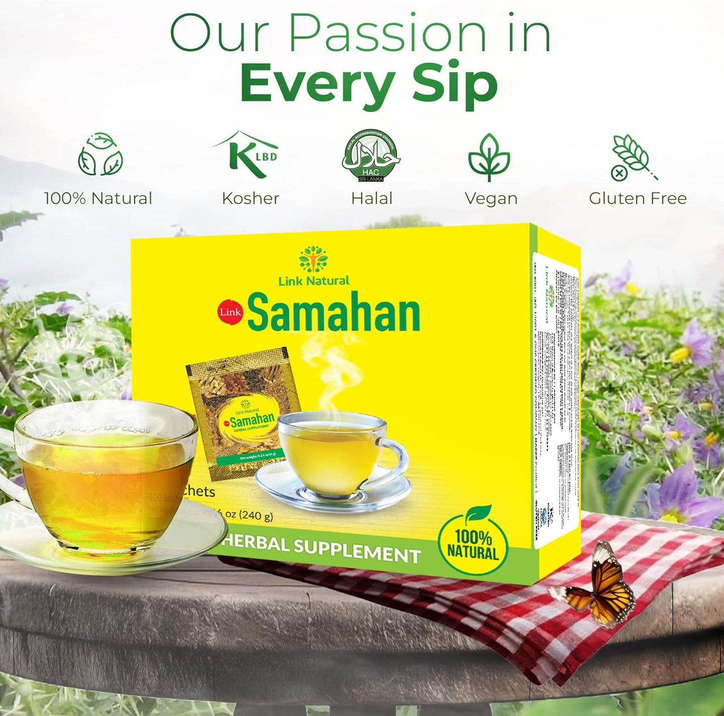 Link Natural Samahan Herbal Tea Packets - Authentic Ceylon Spiced Beverage for Daily Comfort, Caffeine-Free Hot Drink, 50 Count (200g)