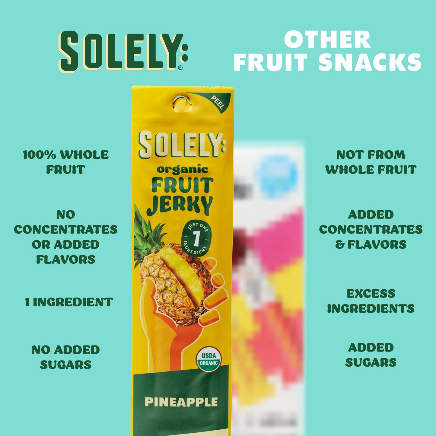 SOLELY - Organic Pineapple Fruit Jerky - 1 Individually Wrapped Strip - Fruit Leather Made from Dried Fruit - Healthy Snacks for Adults & Kids - Non