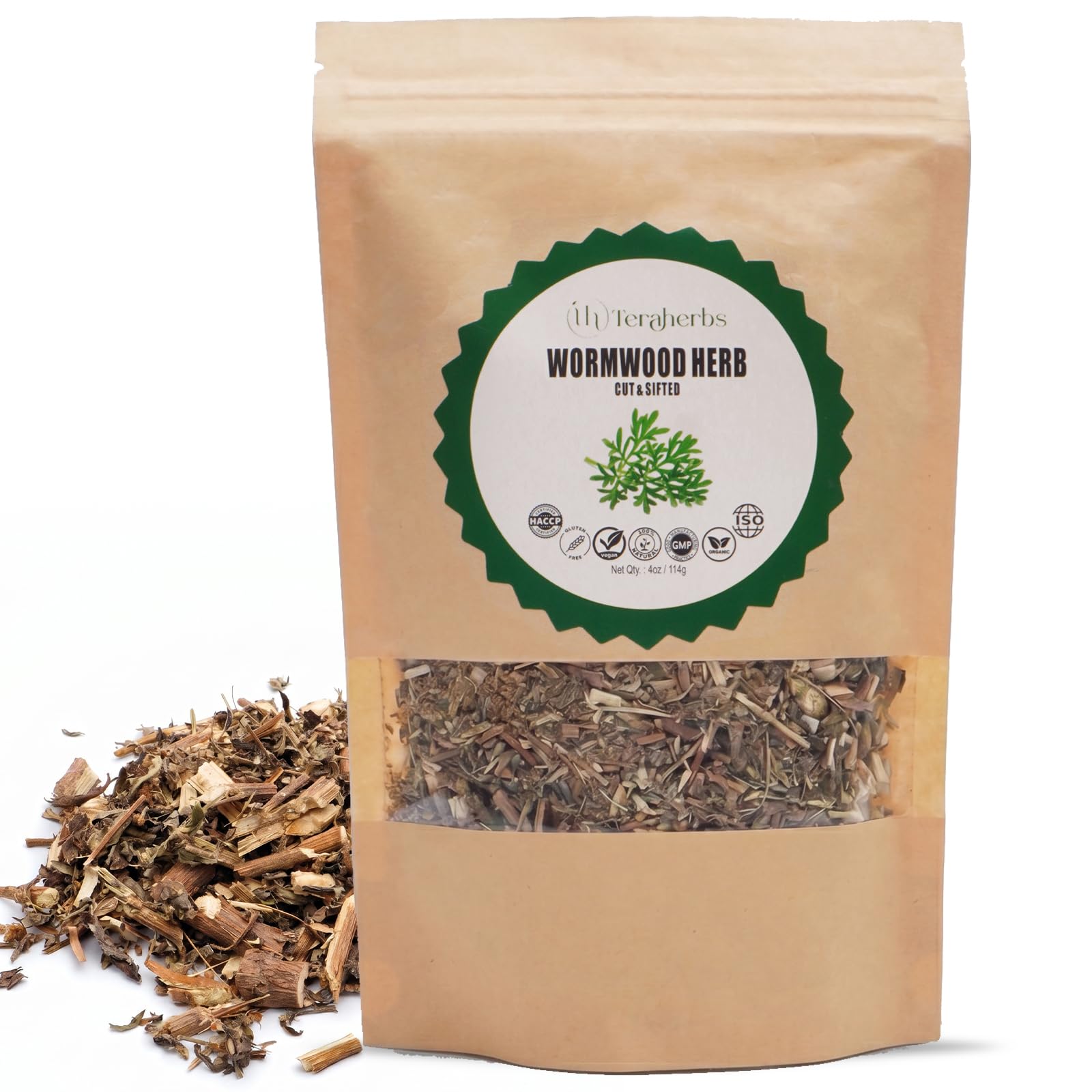 TeraHerbs | Organic Wormwood Herb 4oz Cut & Sifted Artemisia Absinthium | Dried Wormwood Tea In Eco Friendly Resealable Bag | Ajenjo Hierba Natural
