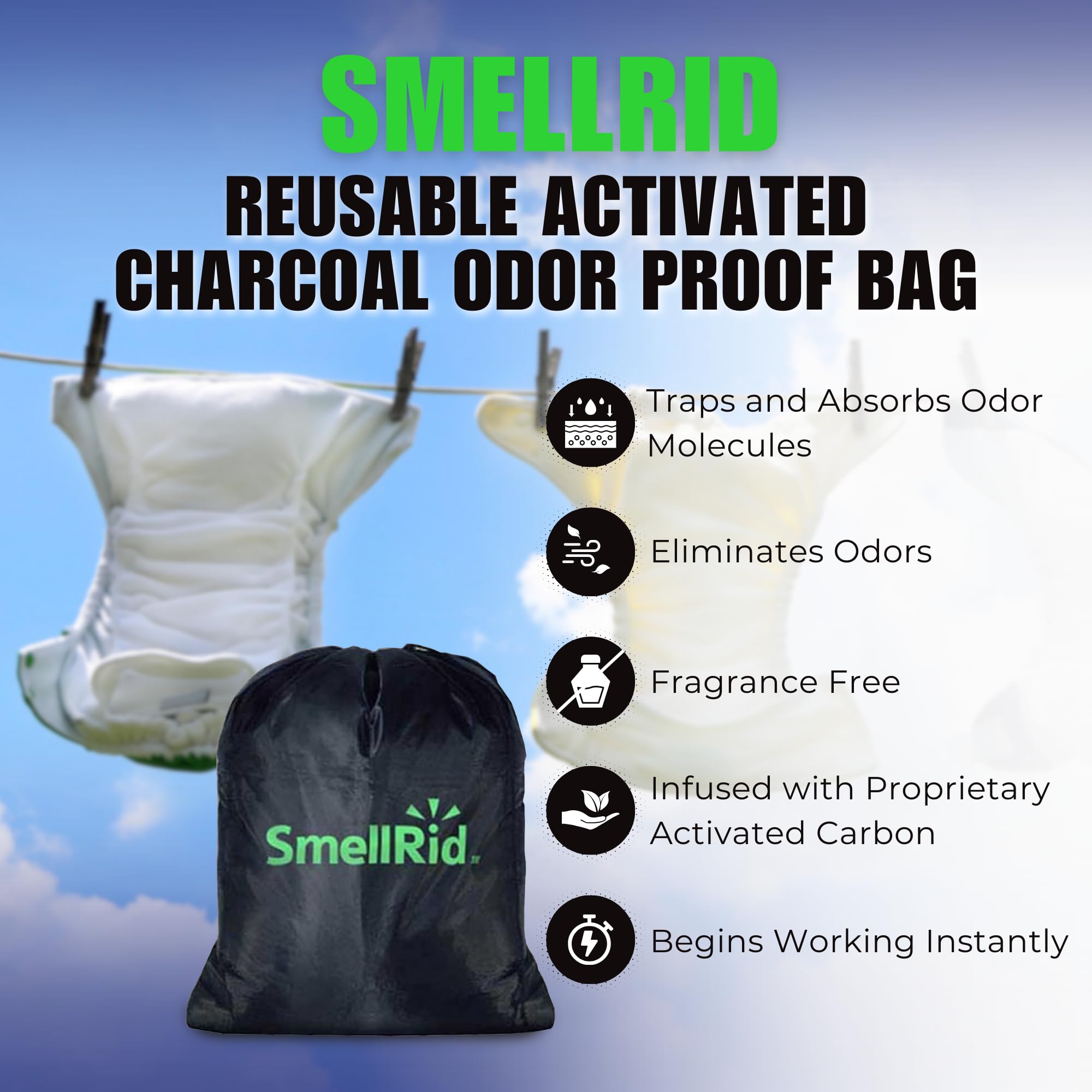 SMELLRID Activated Carbon Odor Eliminator Pouch - Neutralizes Odors in Closets