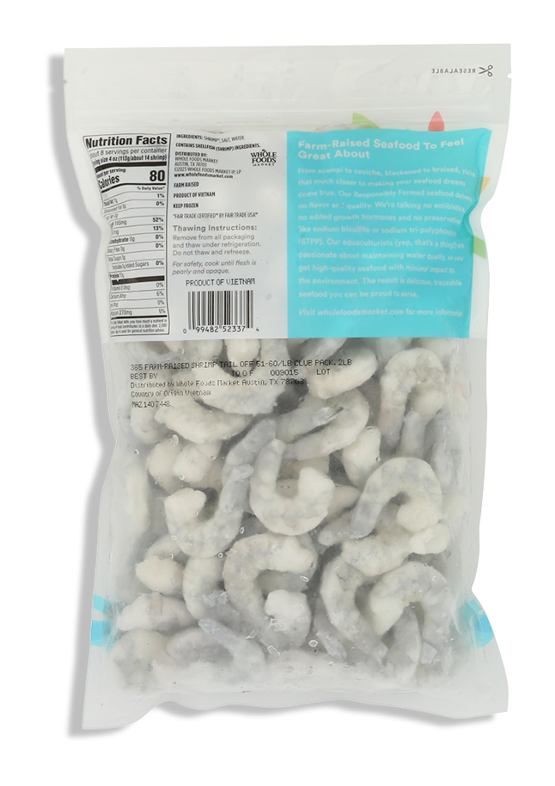 365 by Whole Foods Market Tail-Off Shrimp 51-60 Count Value Pack, 32 OZ