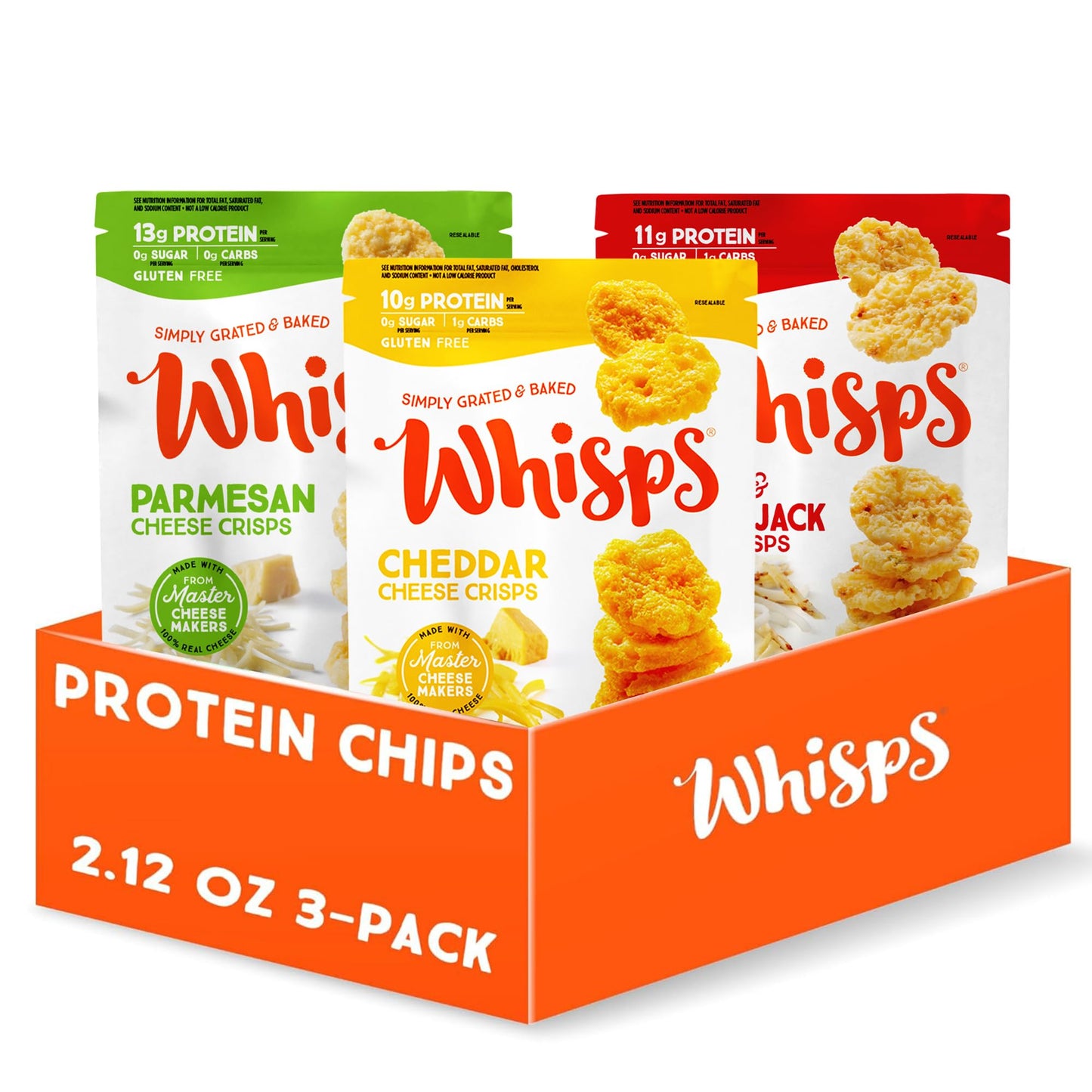 Whisps Cheese Crisps Variety Pack | Protein Chips | Healthy Snacks | Protein Snacks, Gluten Free, High Protein, Low Carb Keto Food | Parmesan, Asiago