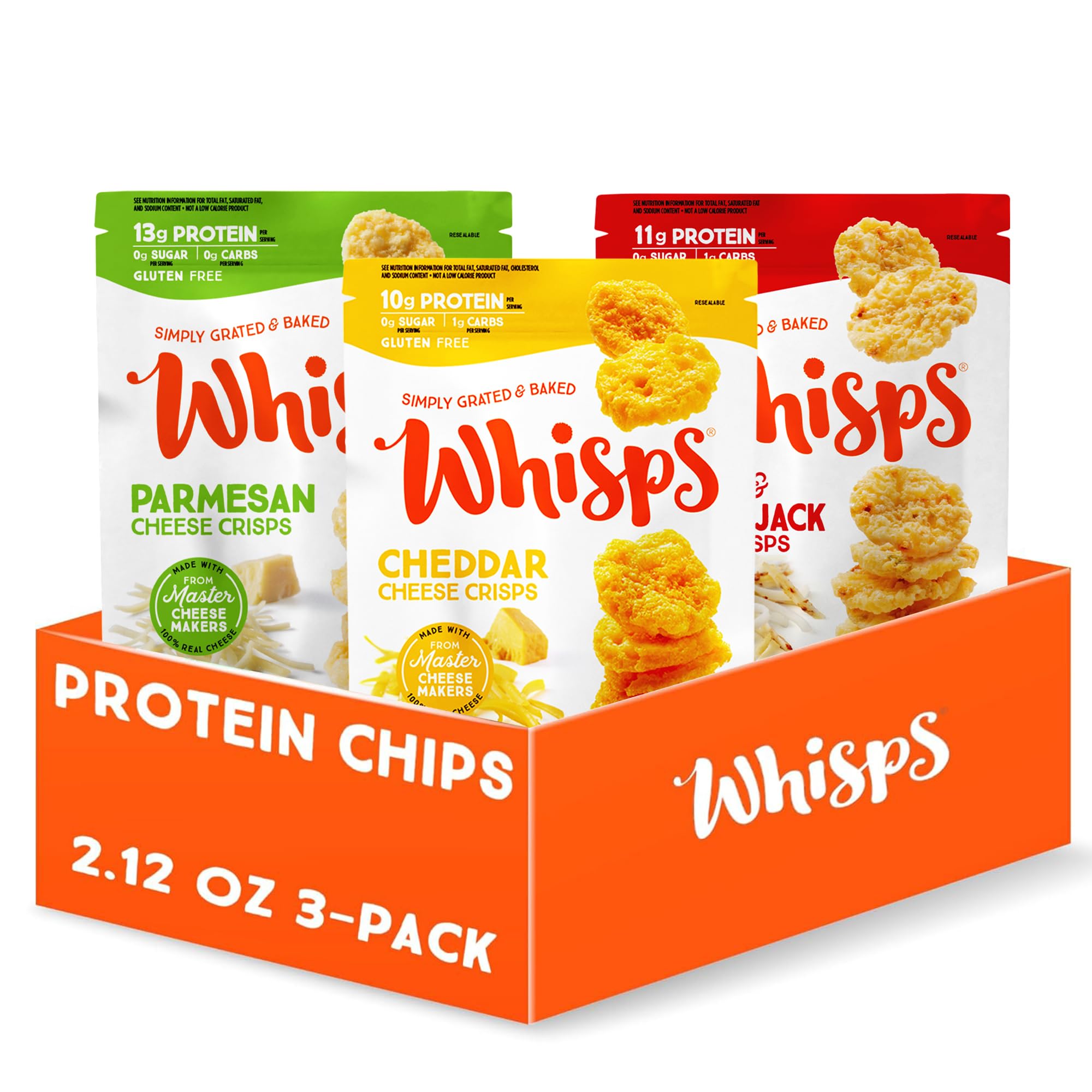 Whisps Cheese Crisps Variety Pack | Protein Chips | Healthy Snacks | Protein Snacks, Gluten Free, High Protein, Low Carb Keto Food | Parmesan, Asiago