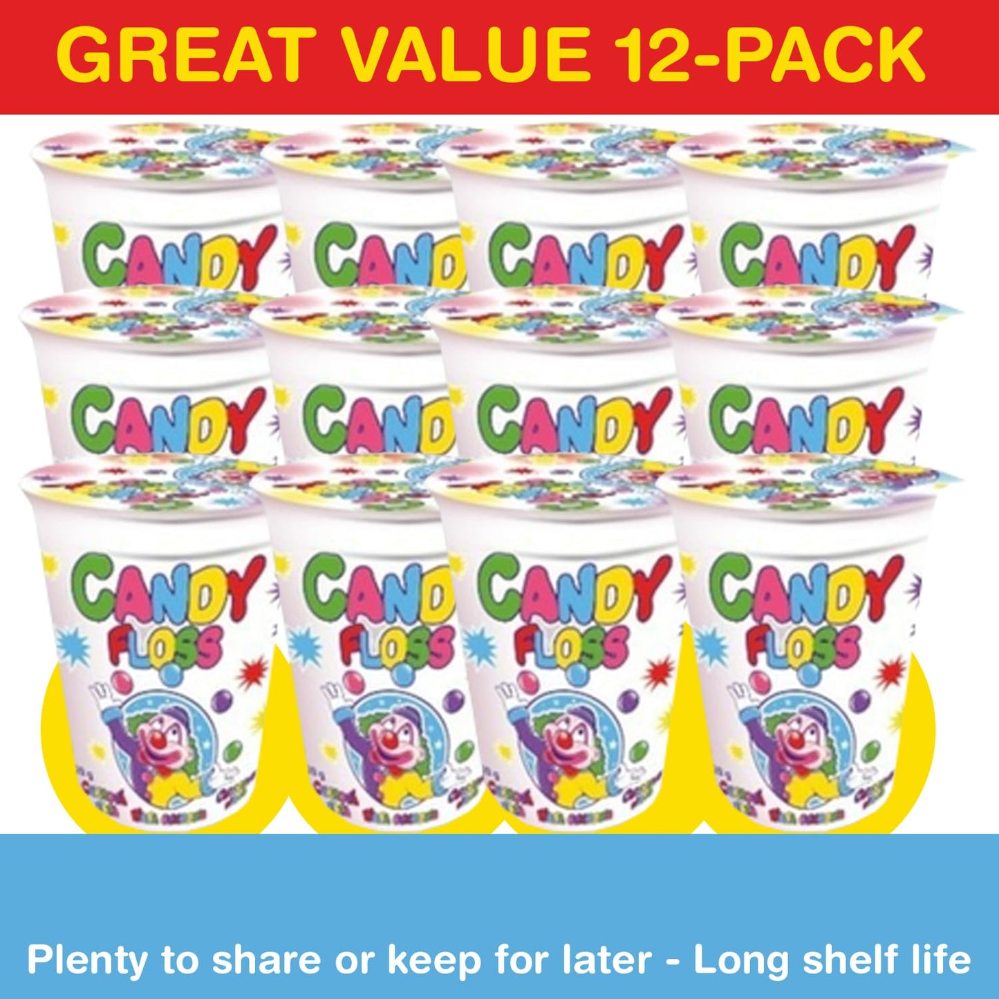 MATEO Candy Floss in a Cup- Fruity Cotton Candy in Sealed Cups for Easy Snacking- Colorful Candies Is Ideal for Parties, Gifting, Or Everyday Treats