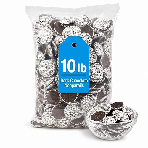 Dark Chocolate Nonpareils, 10 lb Bulk Chocolate Discs with White Candy