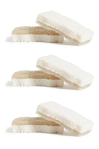 Grove Co. Sponges, Natural Coconut Scrubber Kitchen Sponge, Dual-Sided, Non-Scratch, Super Absorbent Plant-Based Cellulose with Coconut Husk Scourer