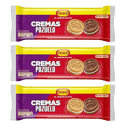 Cremas Pozuelo Mixed Chocolate and Vanilla Sandwich Cookies, 13.3 oz (Pack of 3)