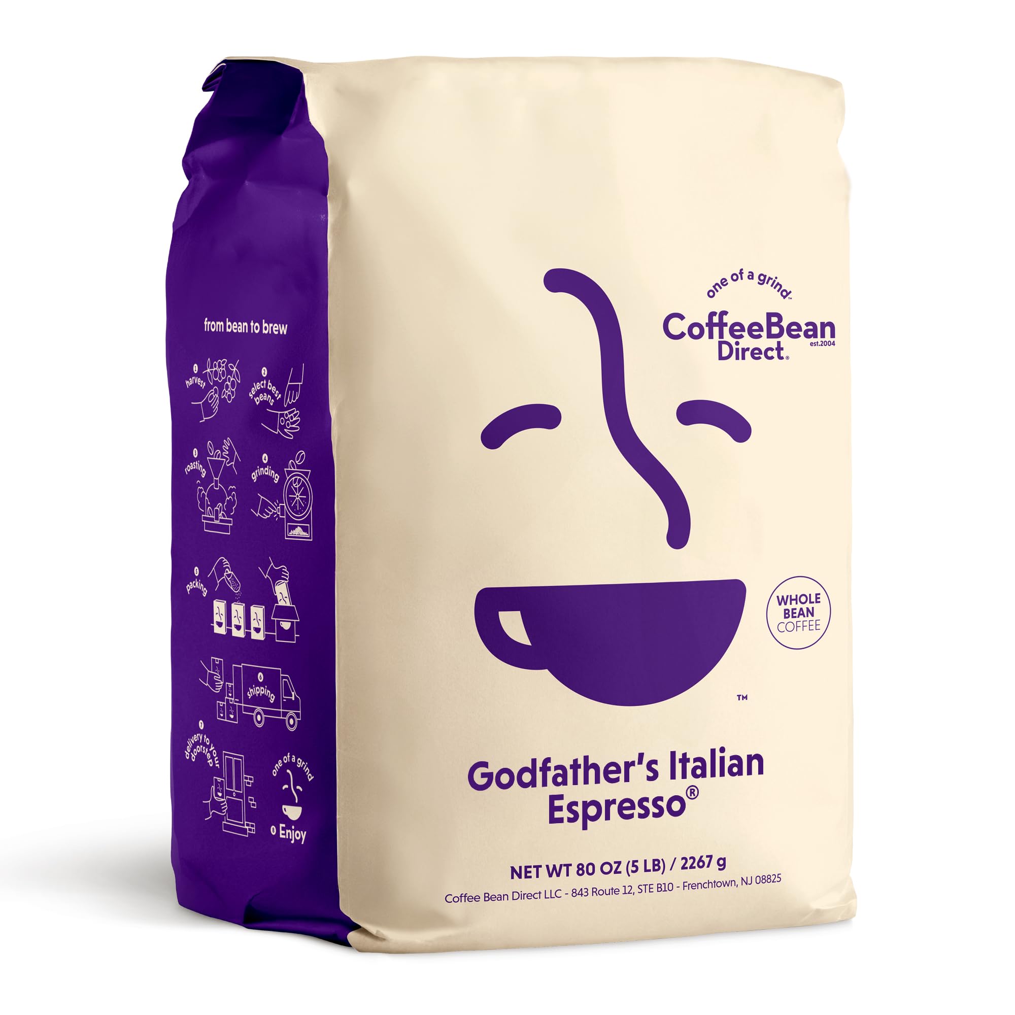 Coffee Bean Direct Godfather’s Italian Espresso®, Whole Bean Coffee, Handcrafted Blend, Dark Roast, 5 Pound Bag (Pack of 1)