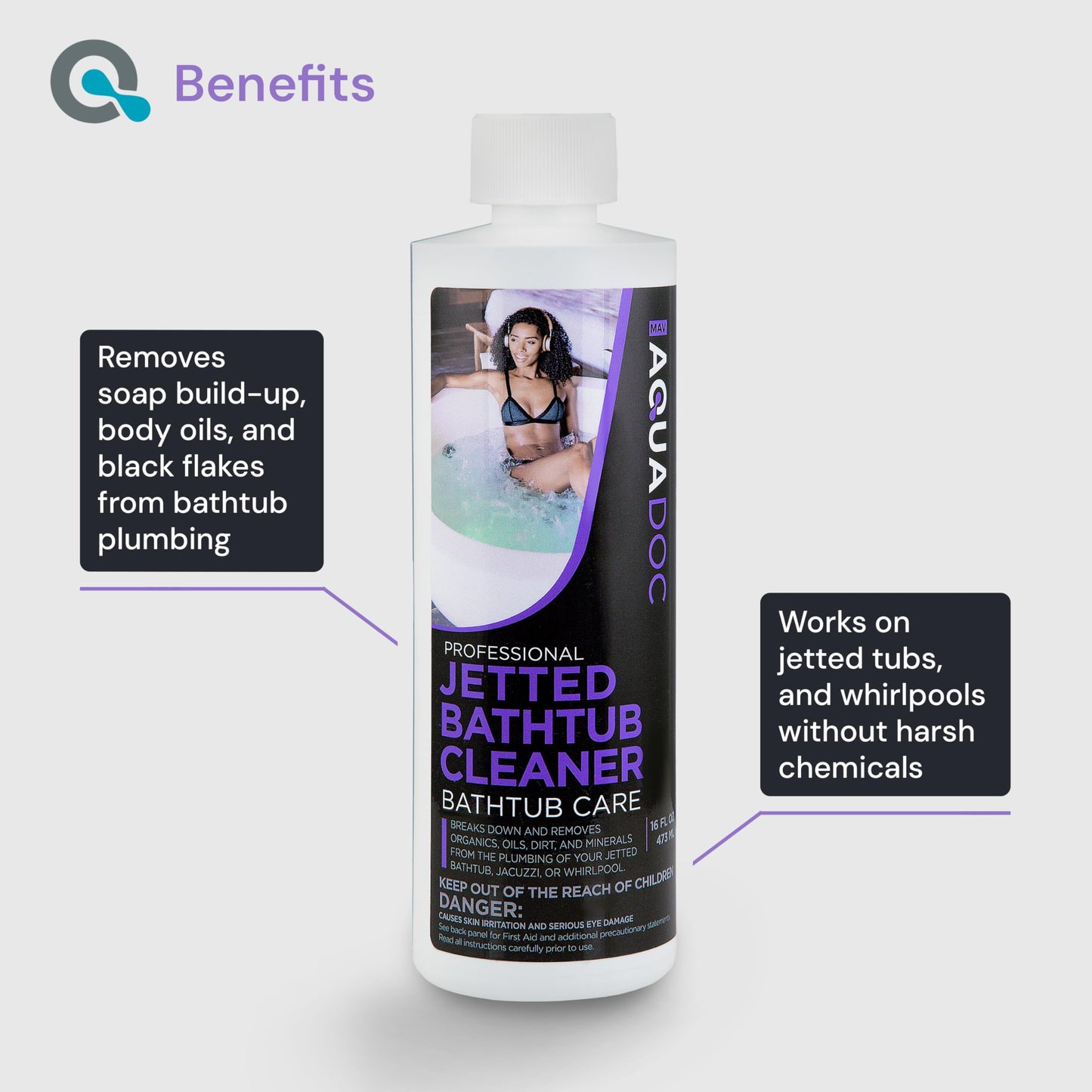 AquaDoc Jetted Bathtub Cleaner - Bathtub Jet Cleaner & Spa Cleaner Chemical - Fast Acting Jetted Tub Cleaner - Recommended Jet Tub Cleaner for Bathtub
