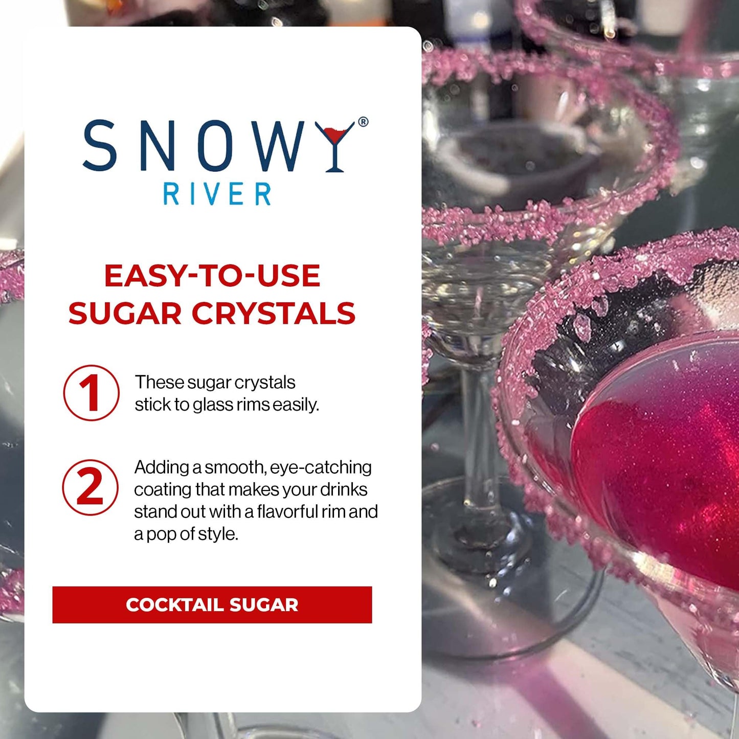 Snowy River Holiday Candy Cane Flavored Cocktail Sugar - All Natural Rimming Sugar for Stunning Drinks, Vibrant Colors, Perfect for Cocktails