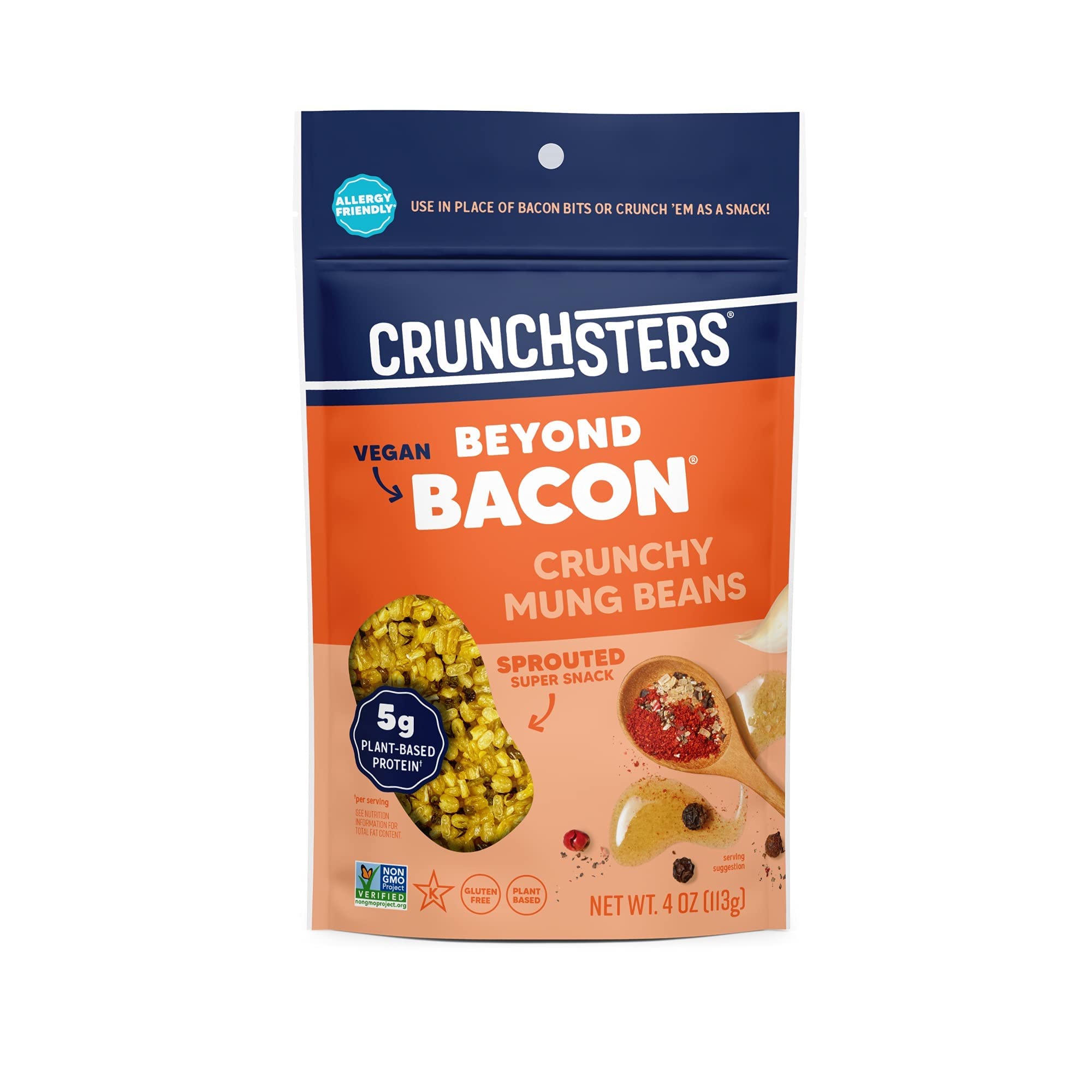 Crunchsters Sprouted Mung Beans, Plant-Based Protein Super-Snack and Salad Topper, Gluten-Free, Nut-Free, Vegan, 5g Protein/Serving, 4oz. Bags, Beyond