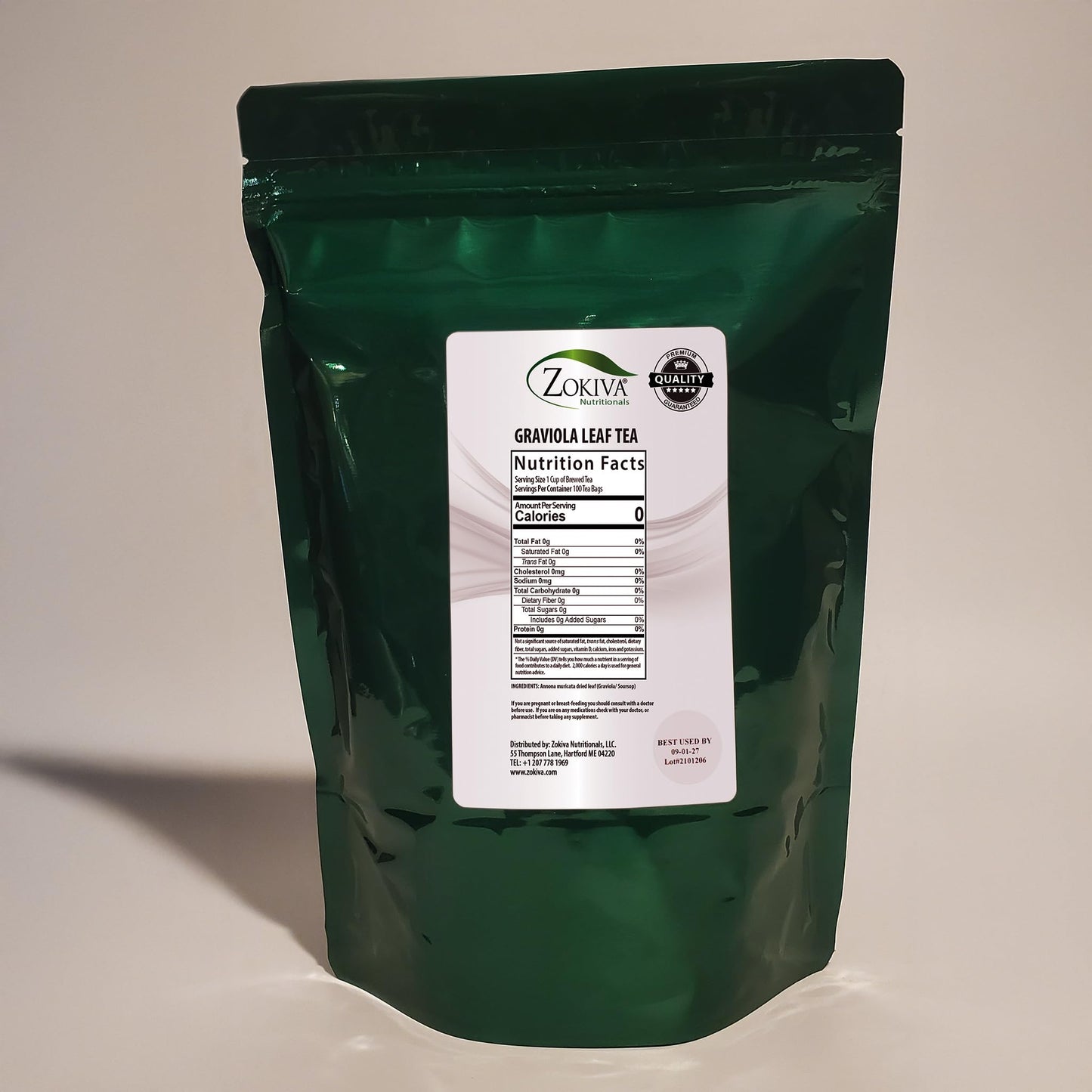 Zokiva Nutritionals Graviola Tea 100 Bags Soursop - Annona Muricata - Guanabana Herbal Tea - 100% Pure Soursop Leaf for - Caffeine-Free Graviola Tea