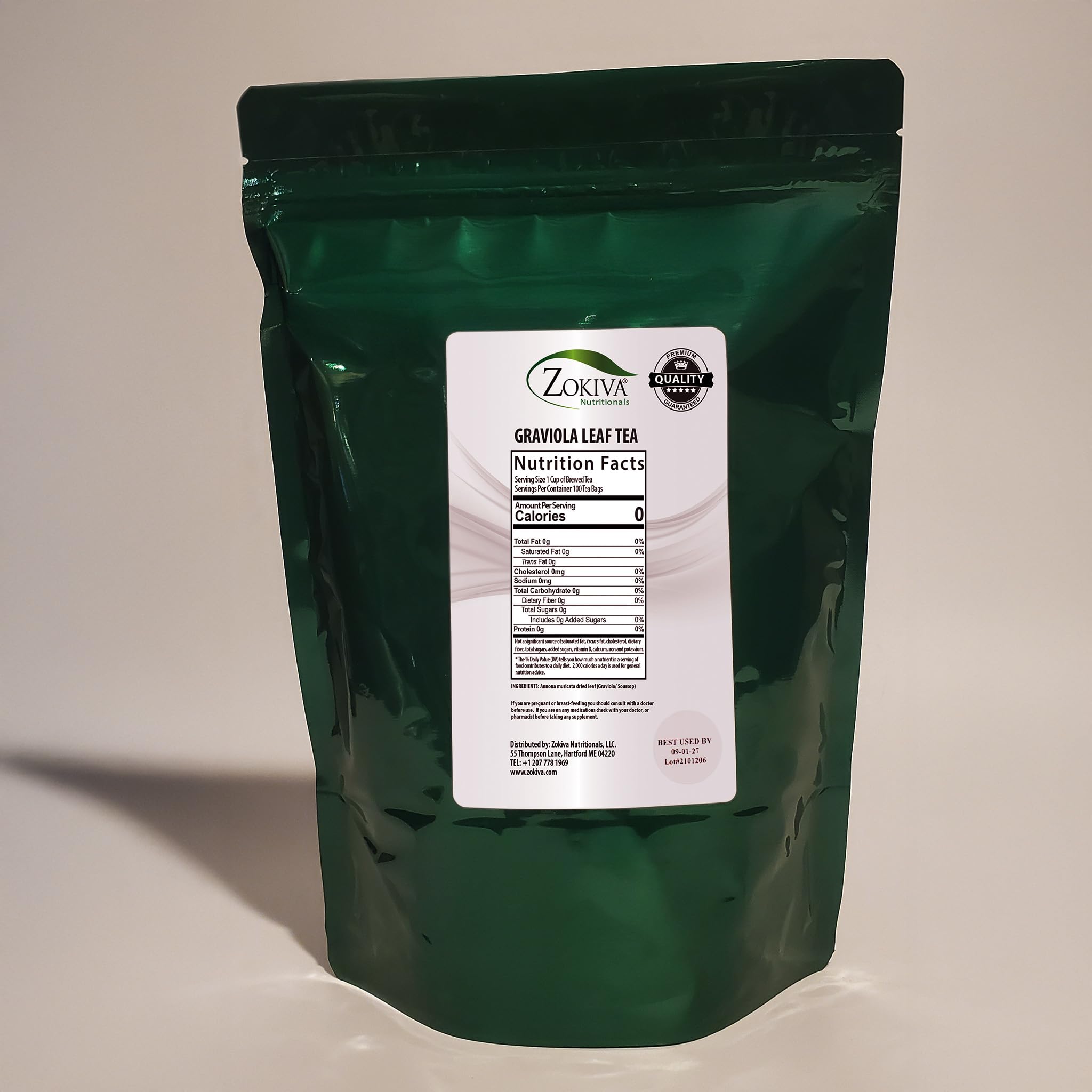 Zokiva Nutritionals Graviola Tea 100 Bags Soursop - Annona Muricata - Guanabana Herbal Tea - 100% Pure Soursop Leaf for - Caffeine-Free Graviola Tea