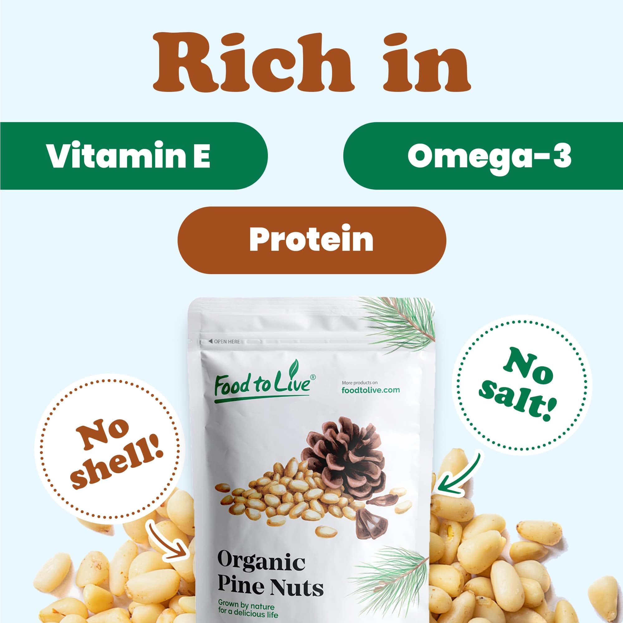 Food to Live Organic Pine Nuts, 18 Pounds - Non-GMO, Whole Raw Pignolias, Unsalted, No Shell, Vegan, Kosher, Bulk Snack. Rich in Vitamin E, Protein