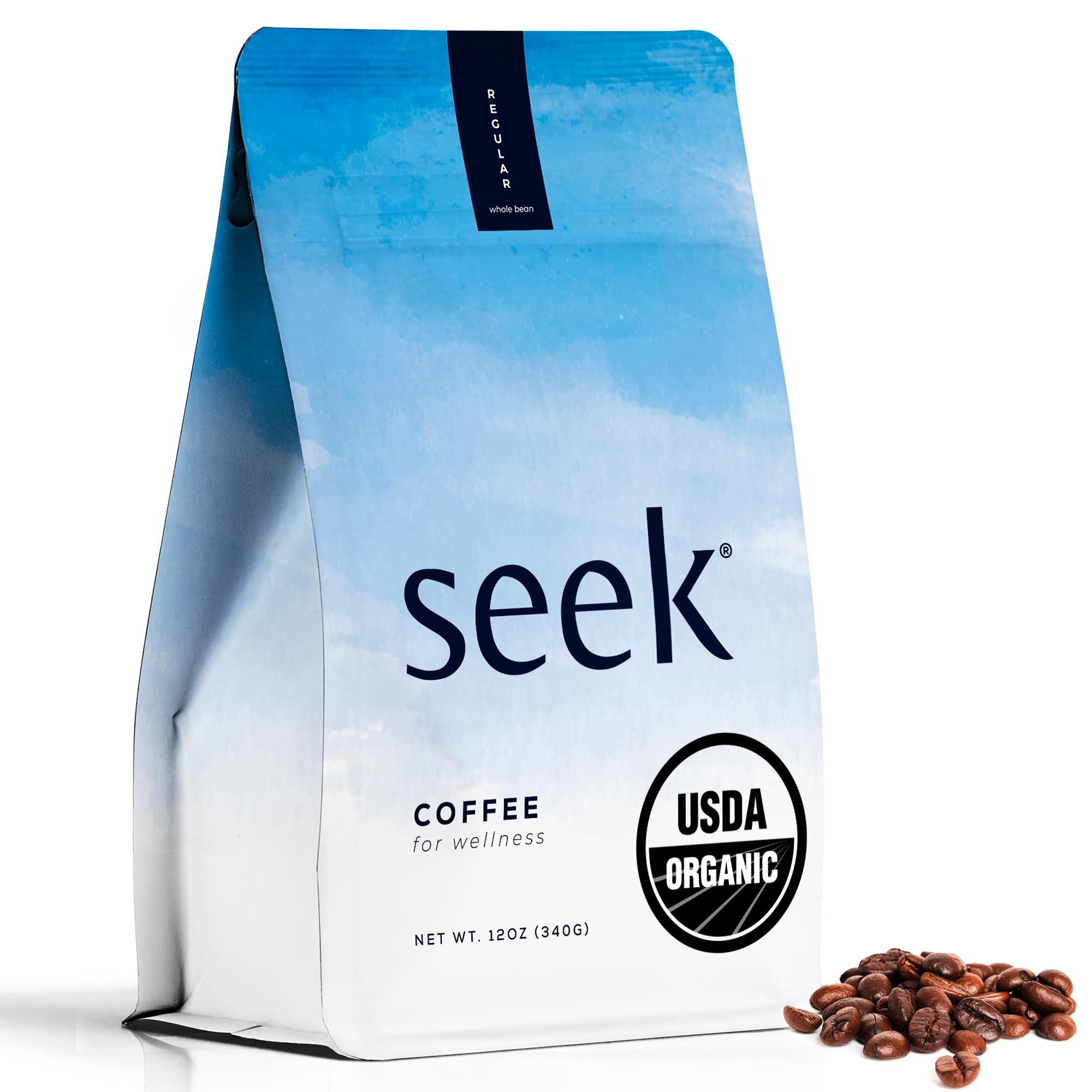 Seek Mold Free Coffee - Low Acid Coffee - Certified Organic Clean Coffee - Non-GMO 100% Arabica Whole Bean Coffee - Third Party Tested For Mycotoxins