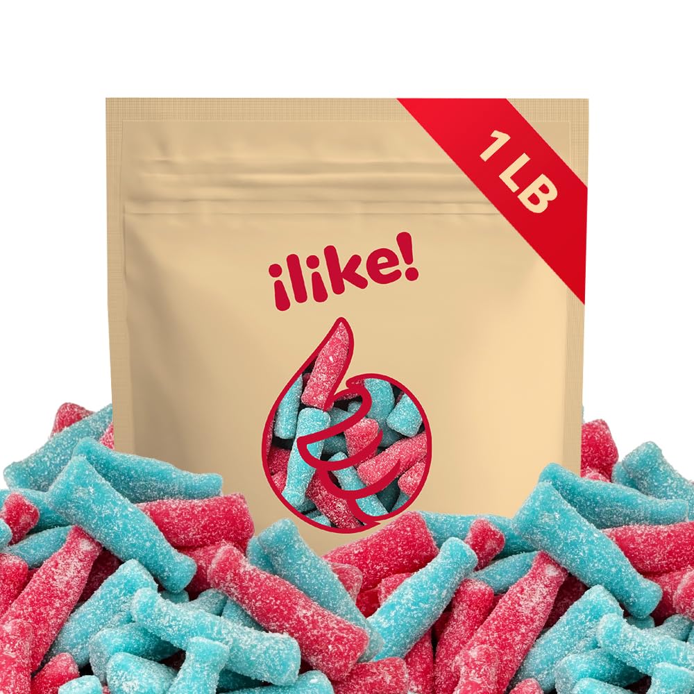 Sour Gummy Bottles Candy Mix | 1-Pound Pack | Blue Raspberry and Tutti-Frutti Flavors | Gelatin-Free Gummies for Baby Showers, Gender Reveal, Party