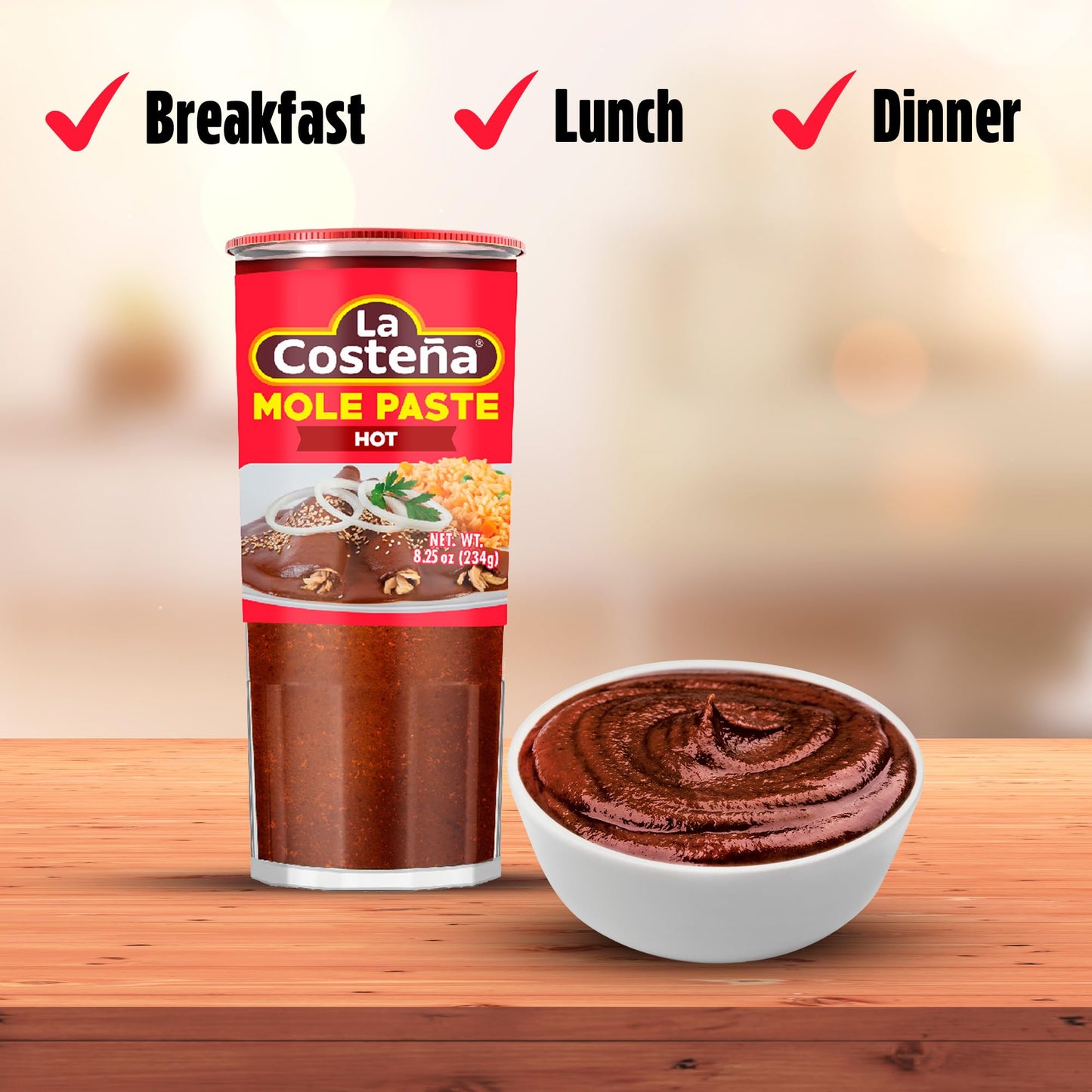 La Costeña Red Mole Sauce - Traditional Paste with Ancho Chiles, Cacao & Spices - Mexican Food, Enchilada Seasoning, Meat Marinade, Rice, Tamale