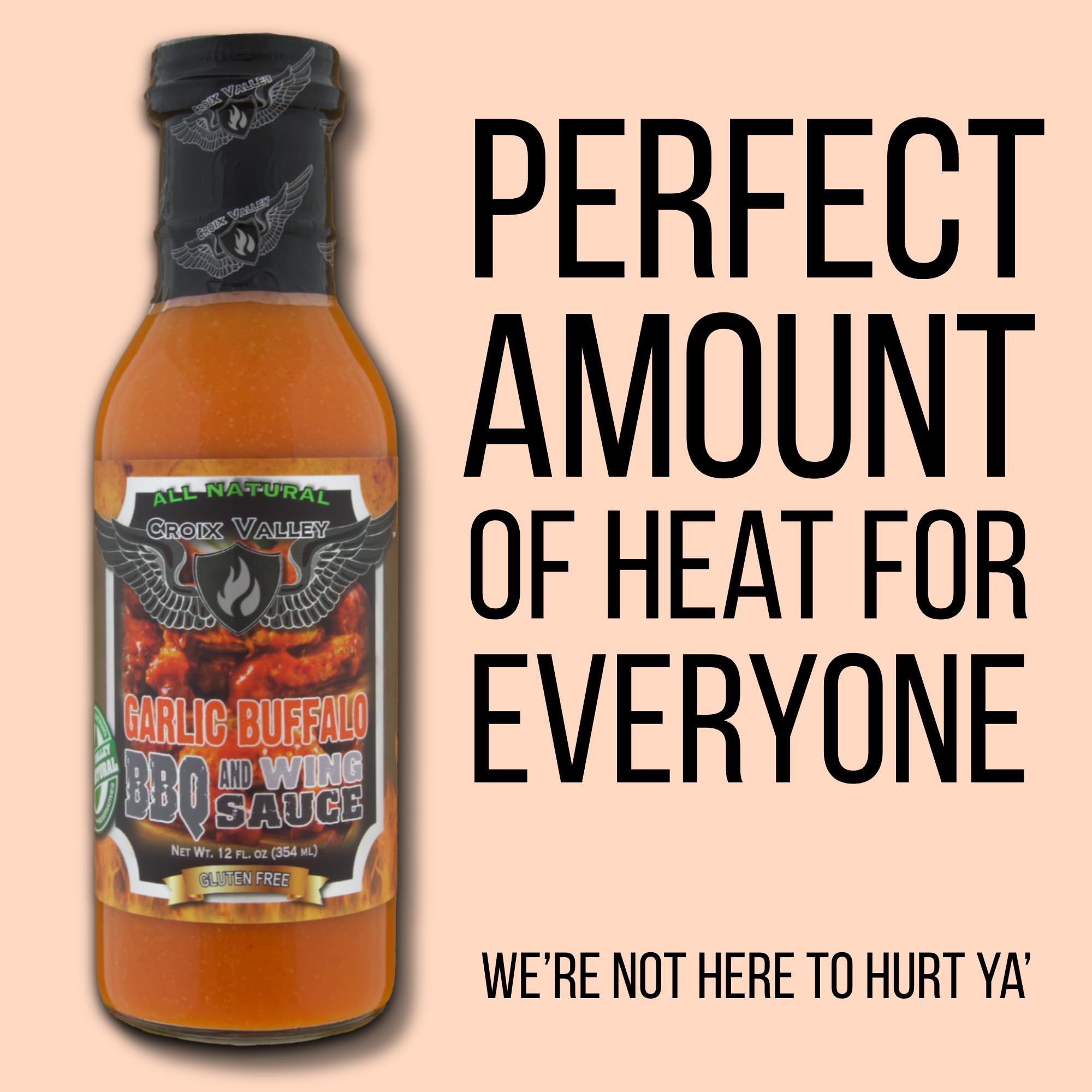 Croix Valley Garlic Buffalo BBQ & Wing Sauce - 3 Pack (12 oz Glass Bottles) - Classic Buffalo Heat with Savory Garlic Depth - Gluten-Free, No MSG, No