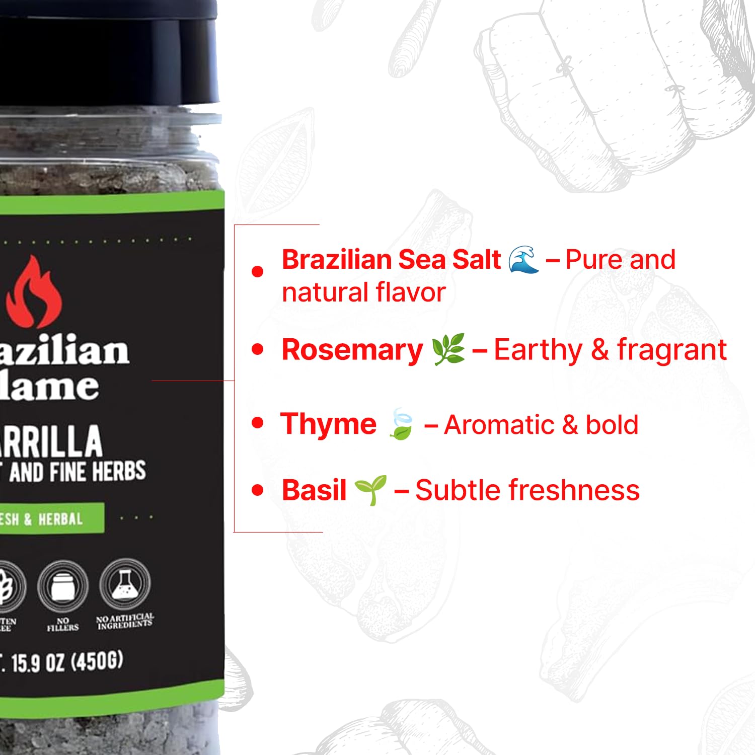 Brazilian Flame Parrilla Seasoning - Parrilla Sea Salt & Fine Herbs - 15.9oz