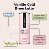 Pop & Bottle Oat Milk Latte - Cold Brew with Marine Collagen, MCT Oil, Organic, Dairy Free, Gluten Free, Sweetened with Dates - Vanilla, 8 Fl Oz (12