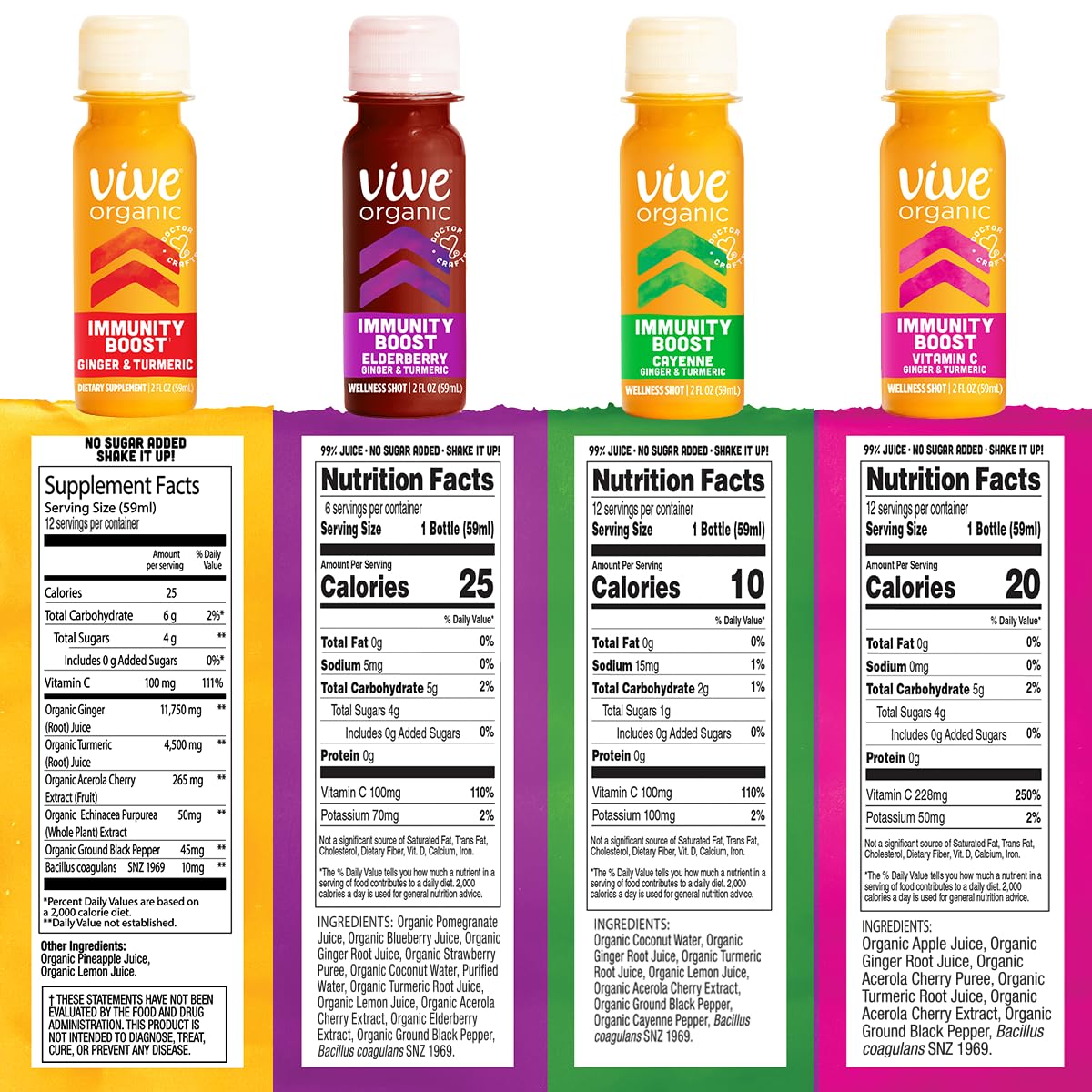 Vive Organic Immunity Boost Shot Sampler Pack | Immunity Boost Original | Immunity Boost Cayenne | Immunity Boost Elderberry | Immunity Boost Vitamin