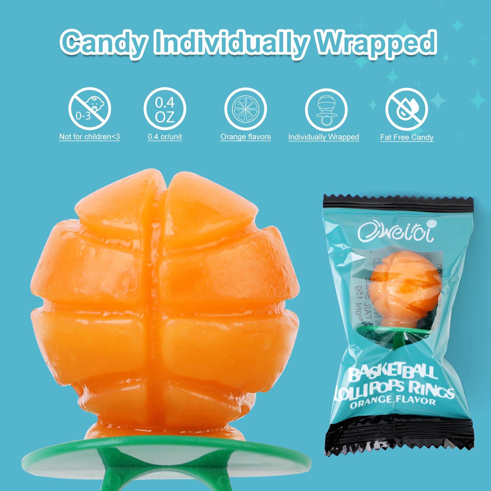 Basketball Lollipop Rings,Suckers Individually Wrapped Bulk for Birthday Party Candy Favors,Sports Ball Shaped Goodie Bag Fillers,18 Count