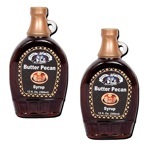 Amish Wedding Syrup, Ohio Made for Pancakes or Waffles, Two 12 ounce Glass Bottles, Butter Pecan