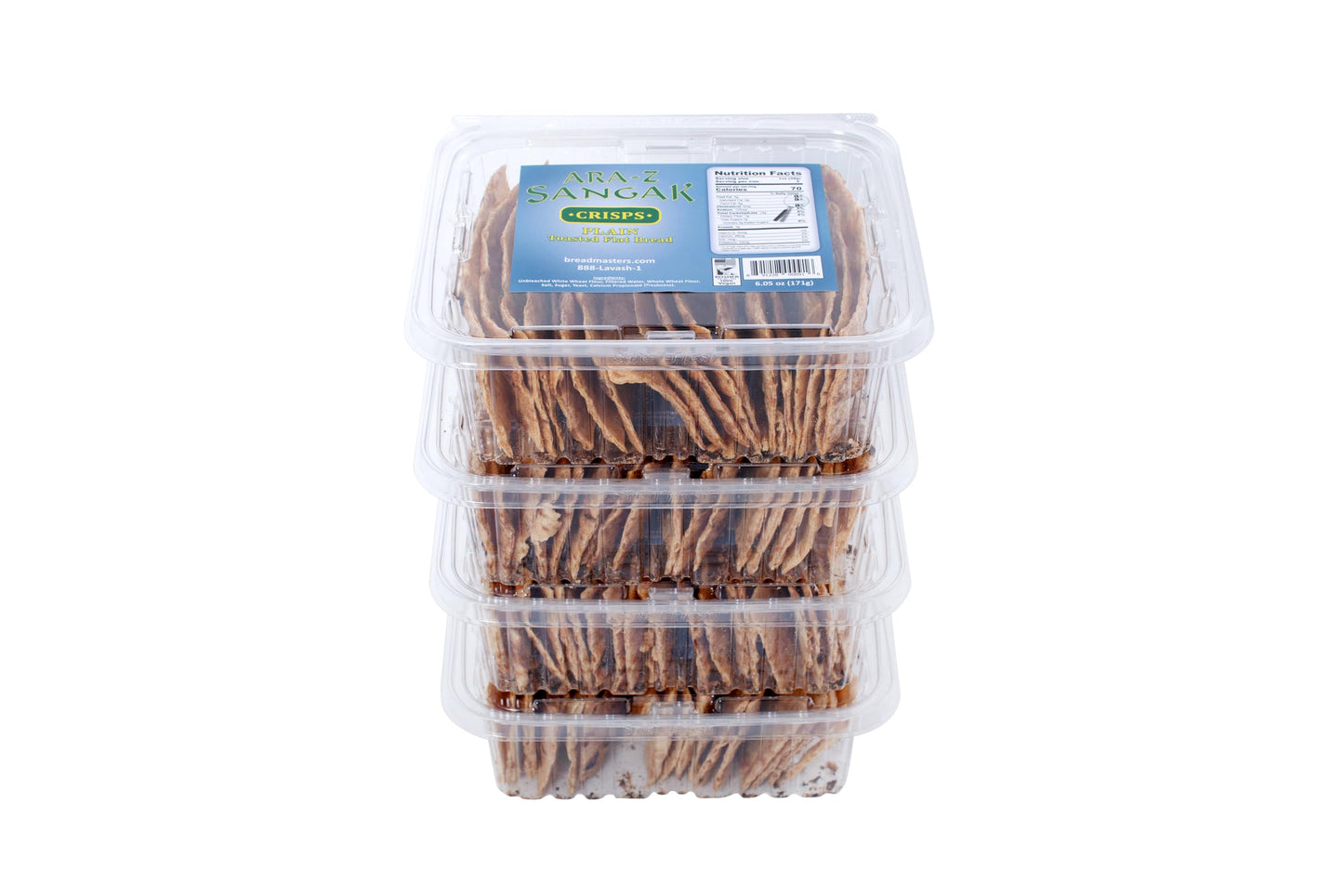 ARA-Z SANGAK No Seed Plain Crisps - Crunchy Toasted Flatbread Crackers 4-Pack, 18 Crackers Per Pack, by Breadmasters