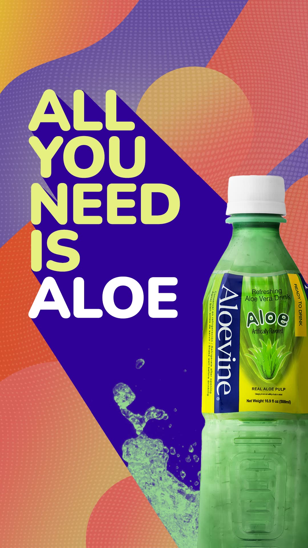 Aloevine Aloe Vera Drink Original - Drink Aloe Juice with Real Aloe Chunks | Healthy Plant-Based Korean Beverage | Aloe Vera Juice | 16.9 oz Bottles