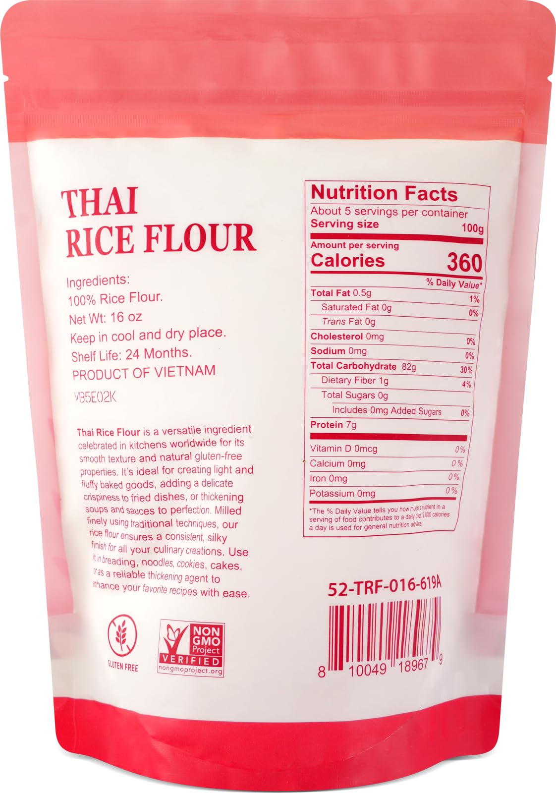 52USA Thai Rice Flour 16 Ounce (Basic), 1 Pound (Pack of 1), Rice Flour for Baking or Cooking, Product of THAILAND, All Natural White Rice Flour