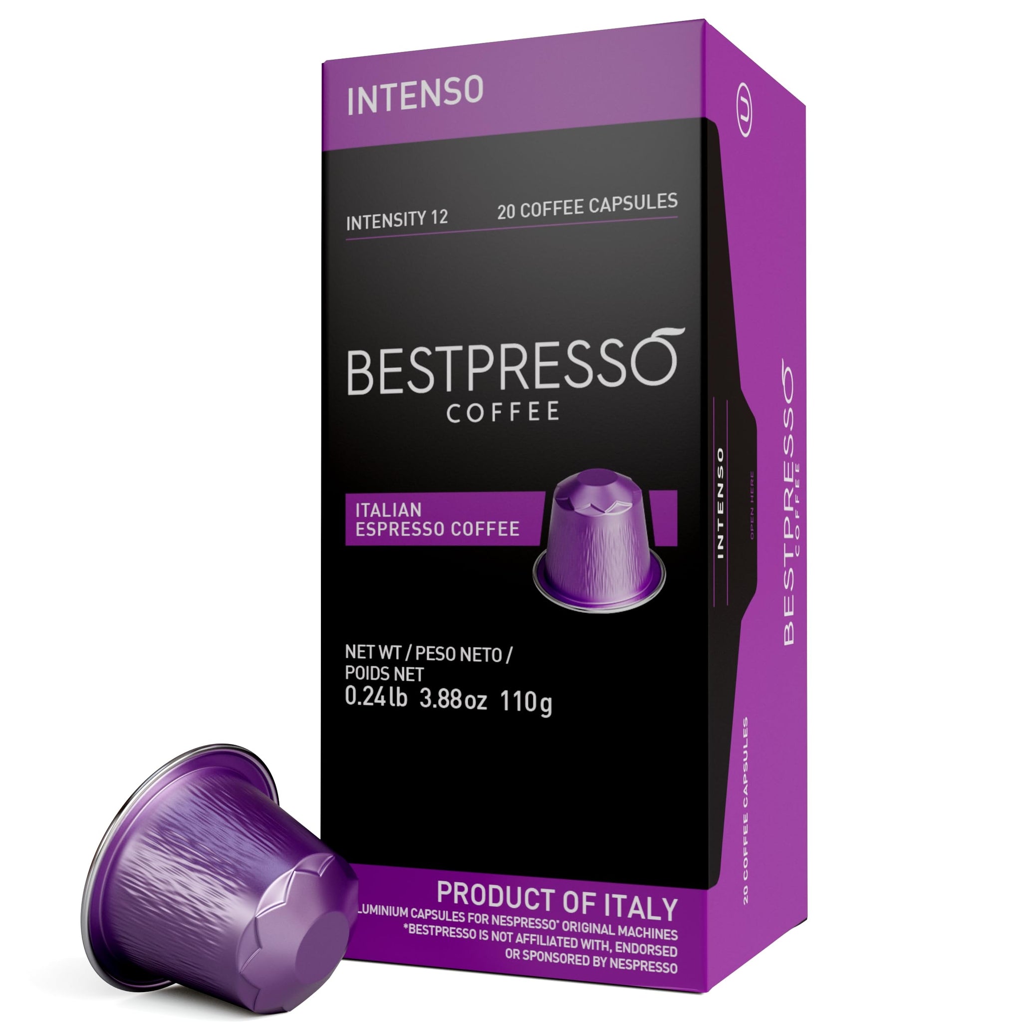 Bestpresso Coffee for Nespresso Original Machine 120 Aluminum pods Certified Genuine Espresso Intenso Blend(High Intensity), Pods Compatible