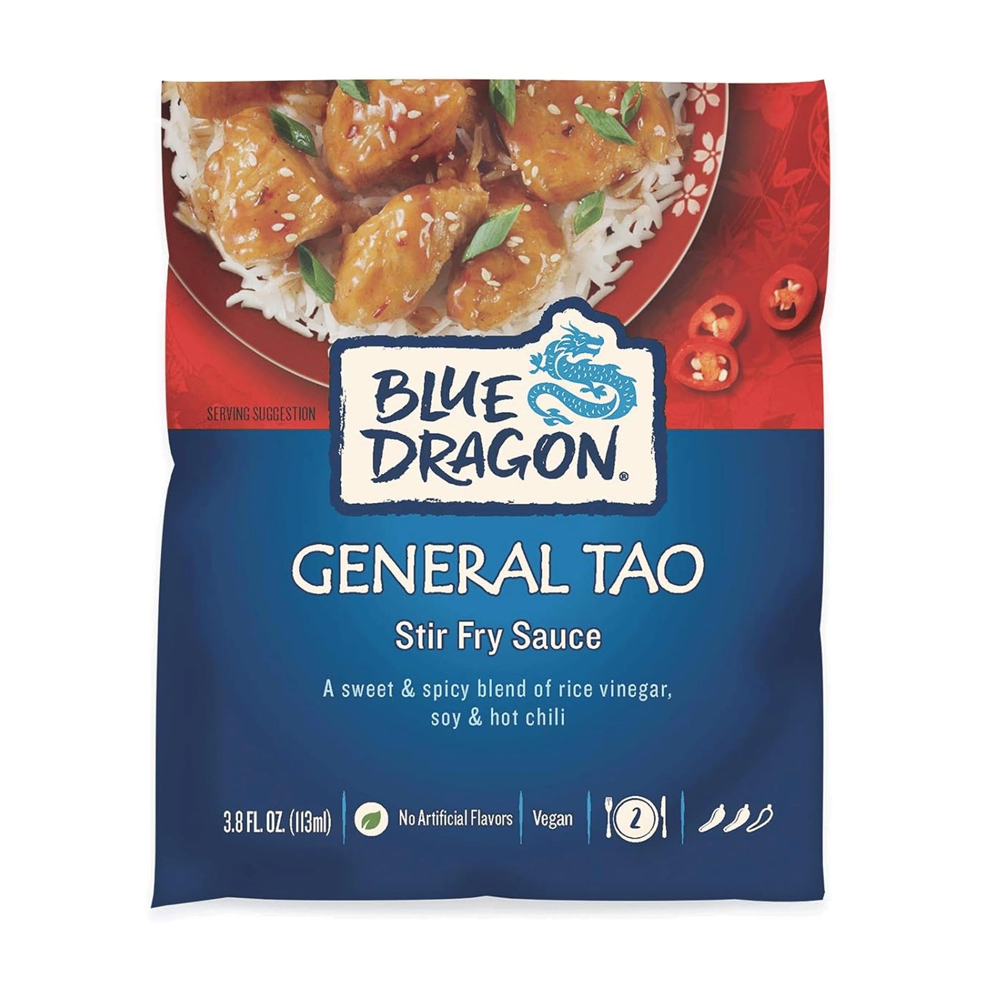 Blue Dragon General Tao Stir Fry Sauce - 3.8oz Pouch (Pack of 1)- Sweet & Spicy Rice Vinegar, Soy & Hot Chili Based Sauce for General Tso-Style Dishes
