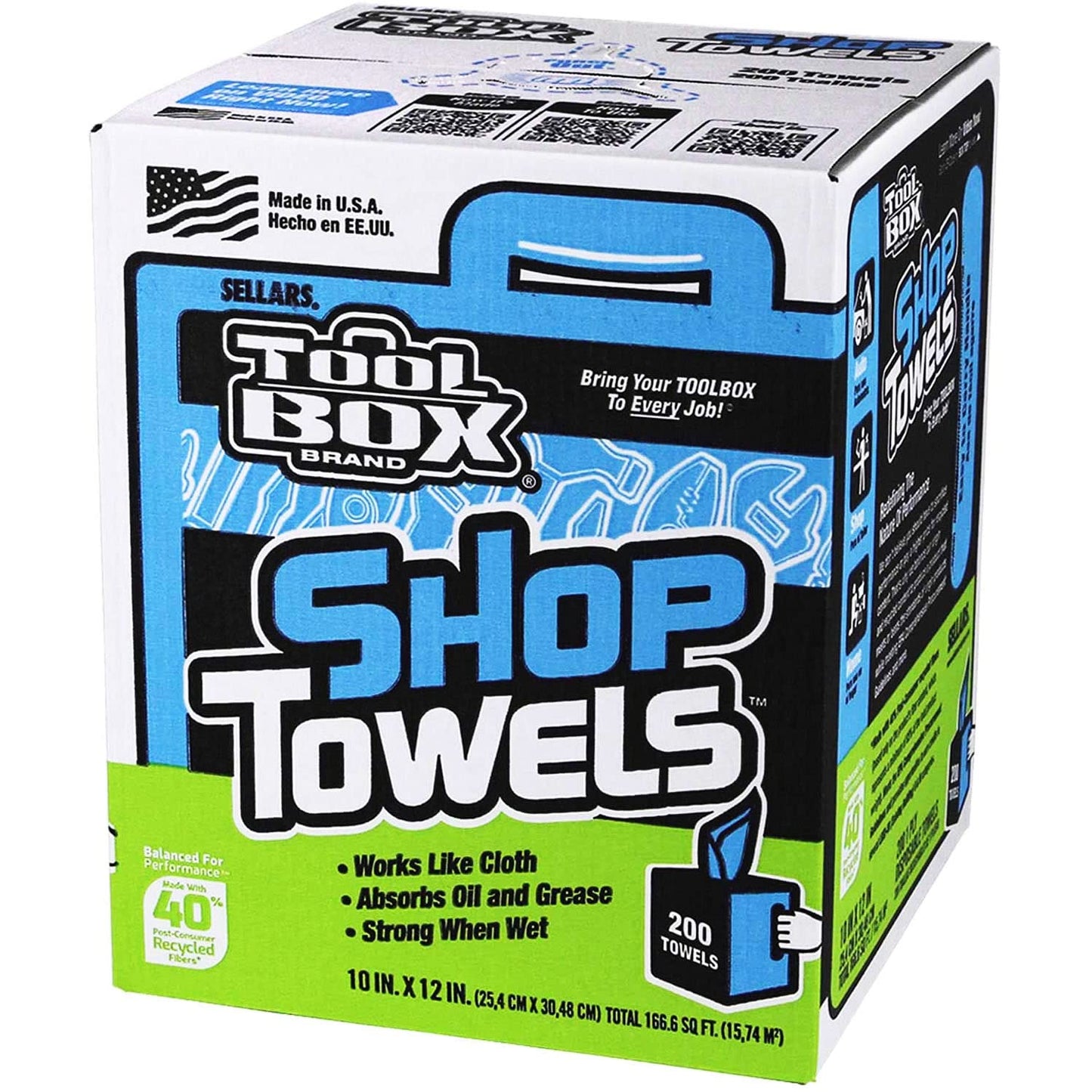 Toolbox Z400 Blue Shop Towels, 200 Sheets/Box, 6 Boxes/Case