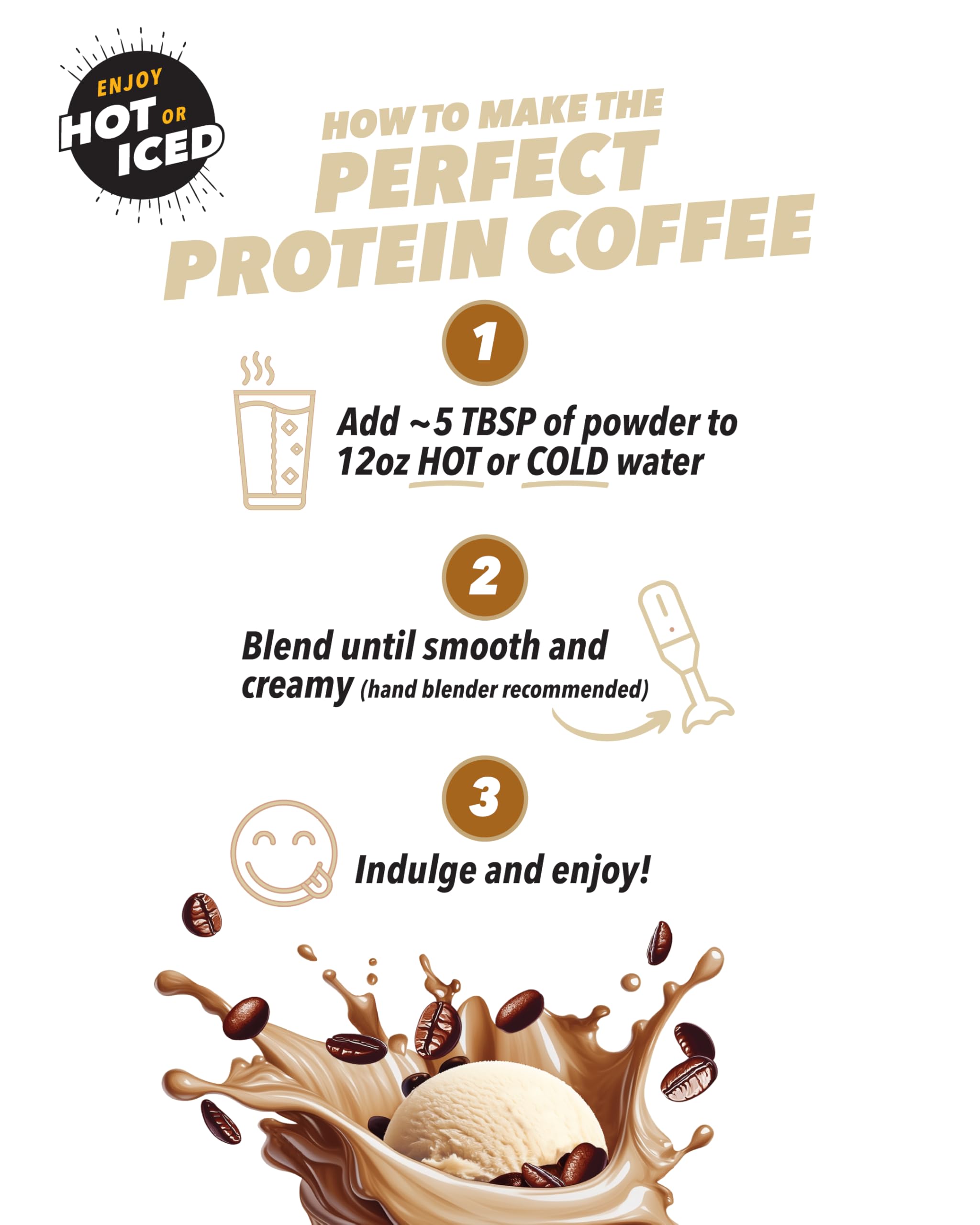 SUPER COFFEE Protein+, Instant Protein Coffee (0g Added Sugar, 25g Protein, 130 Calories),14 Oz | Keto Iced Smart Coffee Drinks (Vanilla)