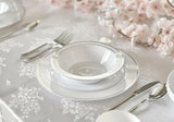 OCCASIONS 120 Bowls Pack, Heavyweight Disposable Wedding Party Plastic Bowls (14oz Soup Bowl, White & Silver Rim)
