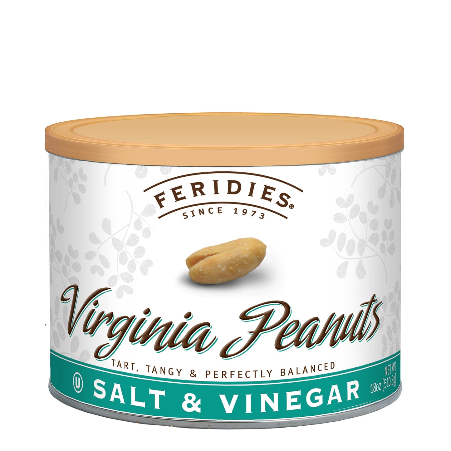 FERIDIES Salt and Vinegar Virginia Peanuts, Extra Large Roasted, 18 Oz Resealable Gourmet Snack Tin