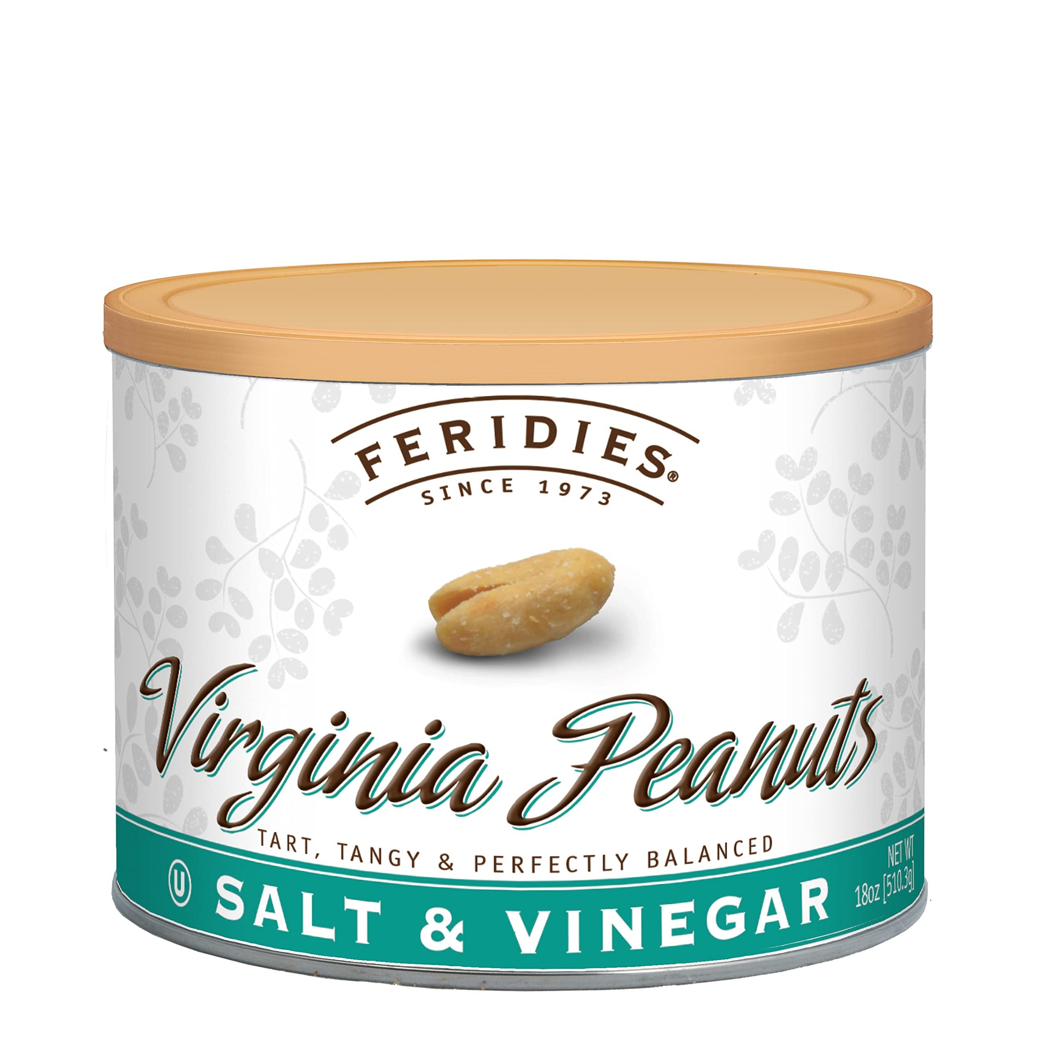 FERIDIES Salt and Vinegar Virginia Peanuts, Extra Large Roasted, 18 Oz Resealable Gourmet Snack Tin