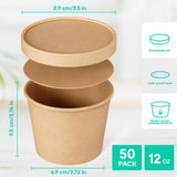 JOLLY PARTY 50pack 12oz Paper Soup Containers with Lids, Disposable Paper Food Cups, Ice Cream Cups, Food Storage with Lids, Microwavable and freezer