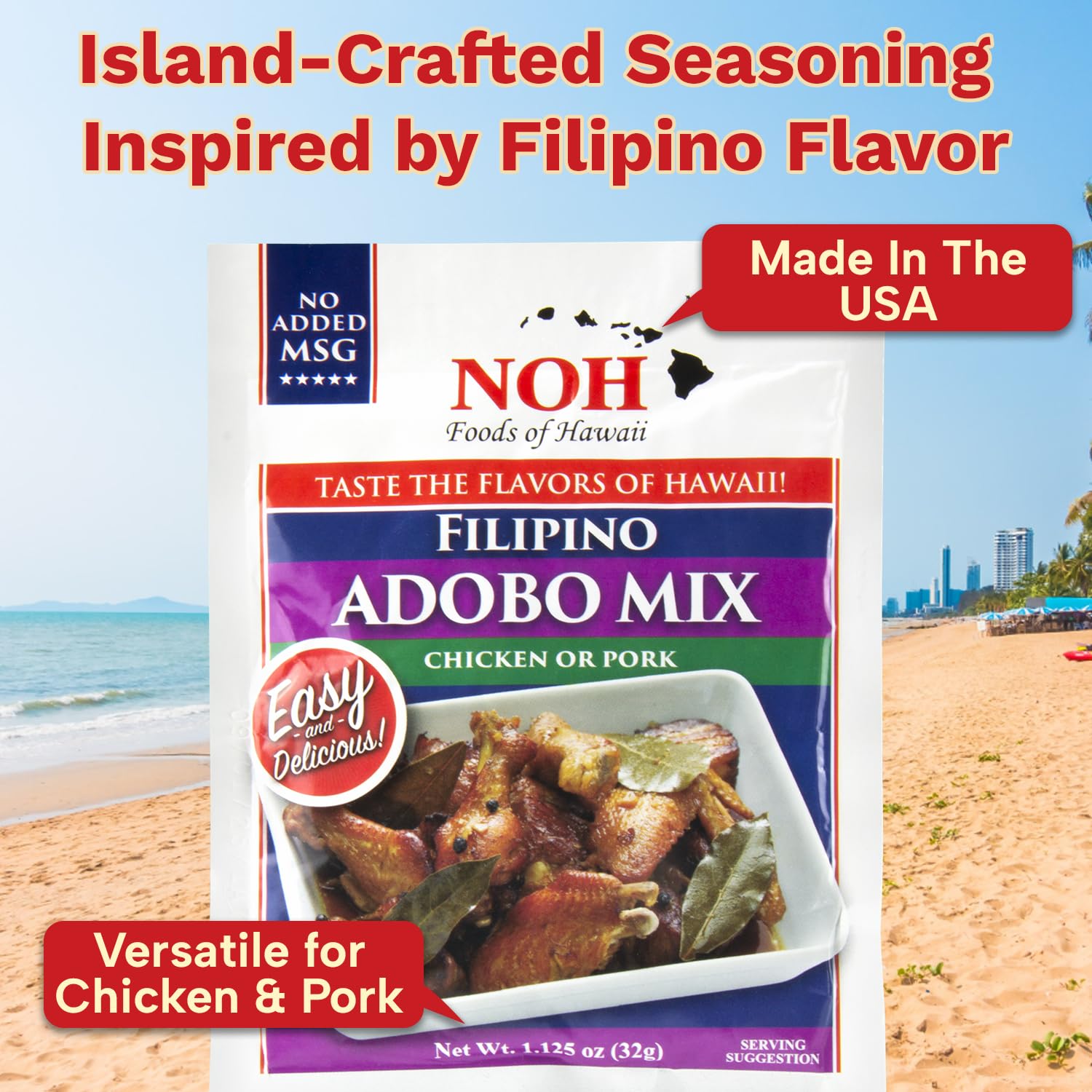 NOH Filipino Adobo Seasoning Mix, 1.125 oz Packet (Pack of 3) - Golden and Savory Filipino Adobo Meat and Seafood Seasoning Powder Mix, Ideal for Pork